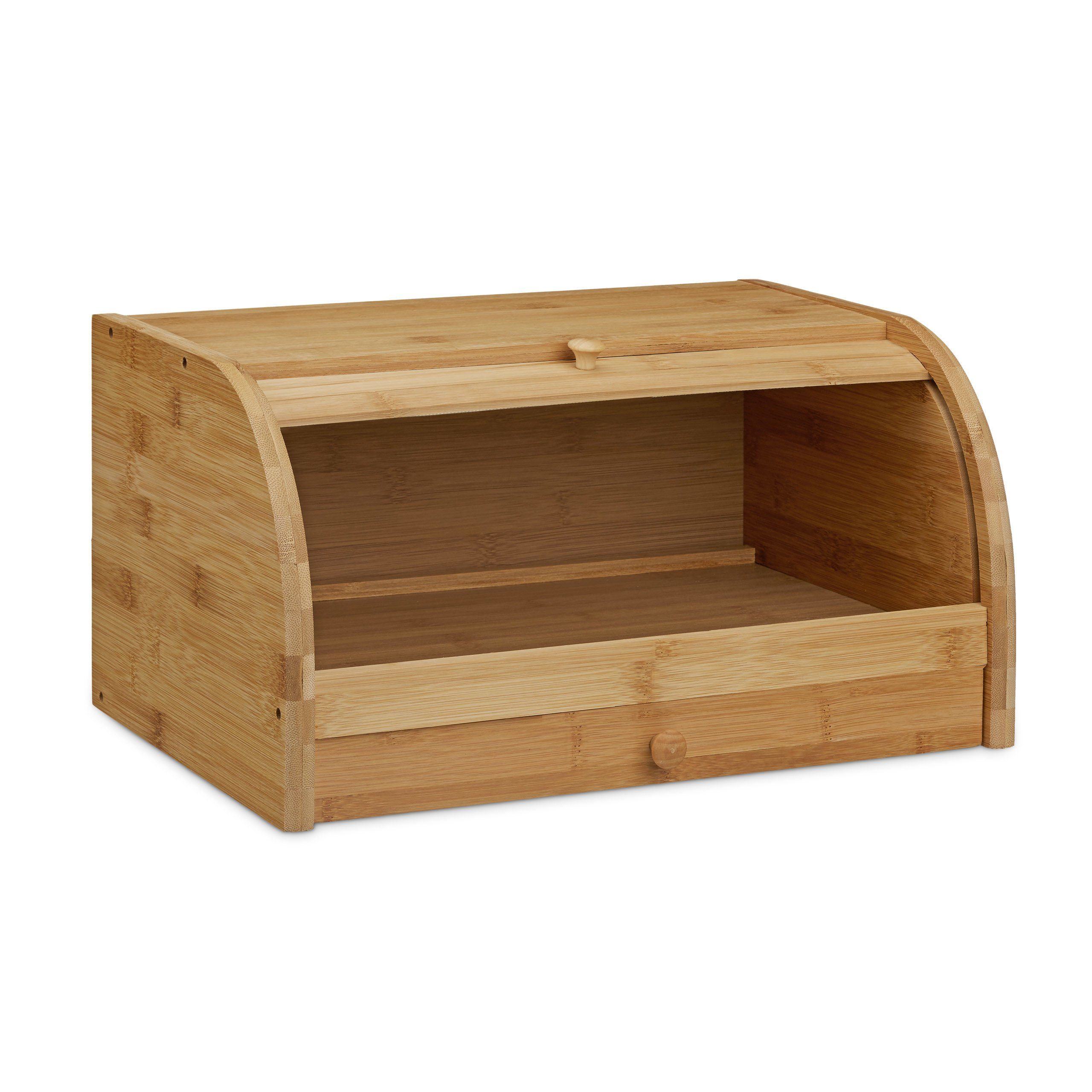 relaxdays Brotkasten Rollbrotkasten mit Schublade Bambus, Bambus