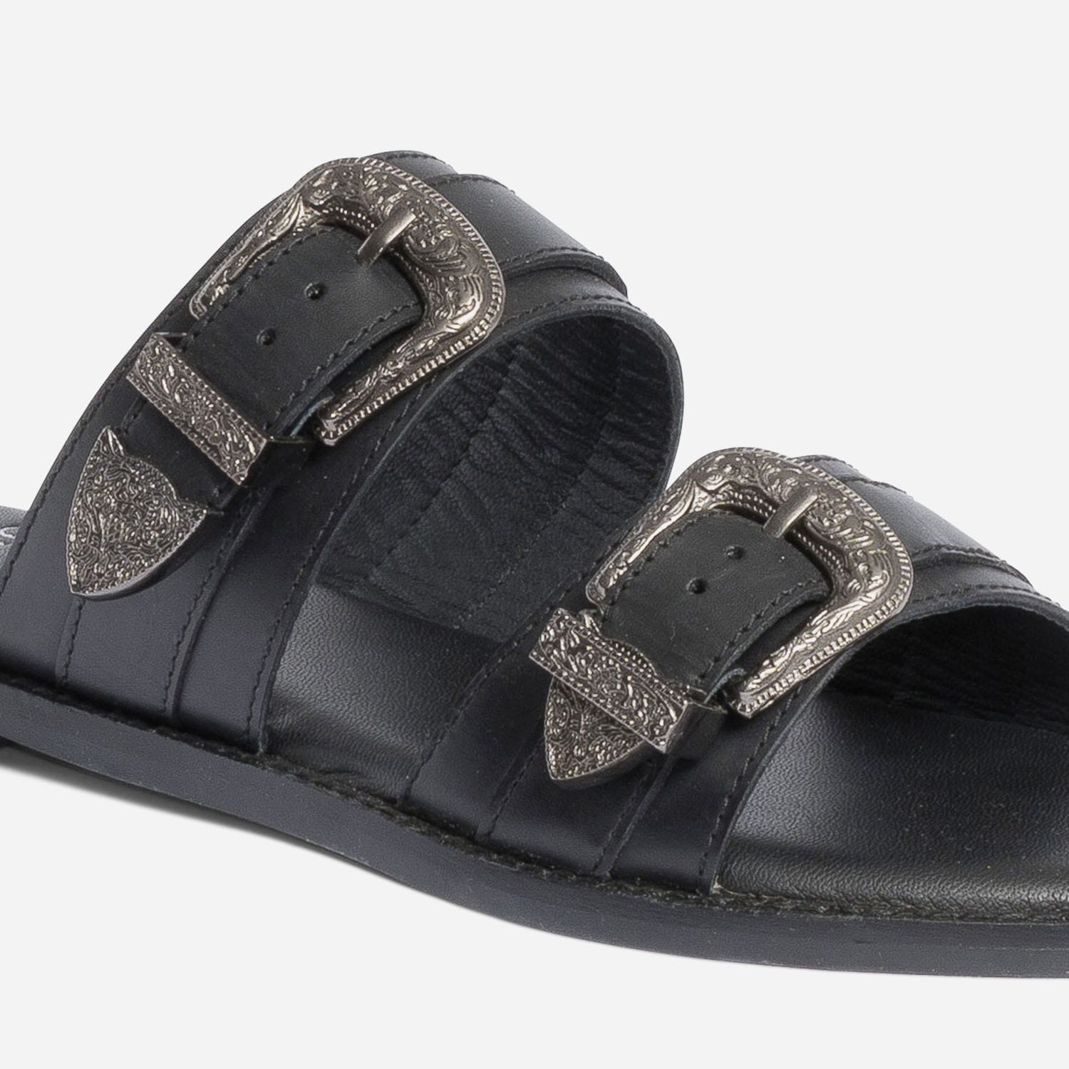Mule TEXTO noire en cuir à boucles western