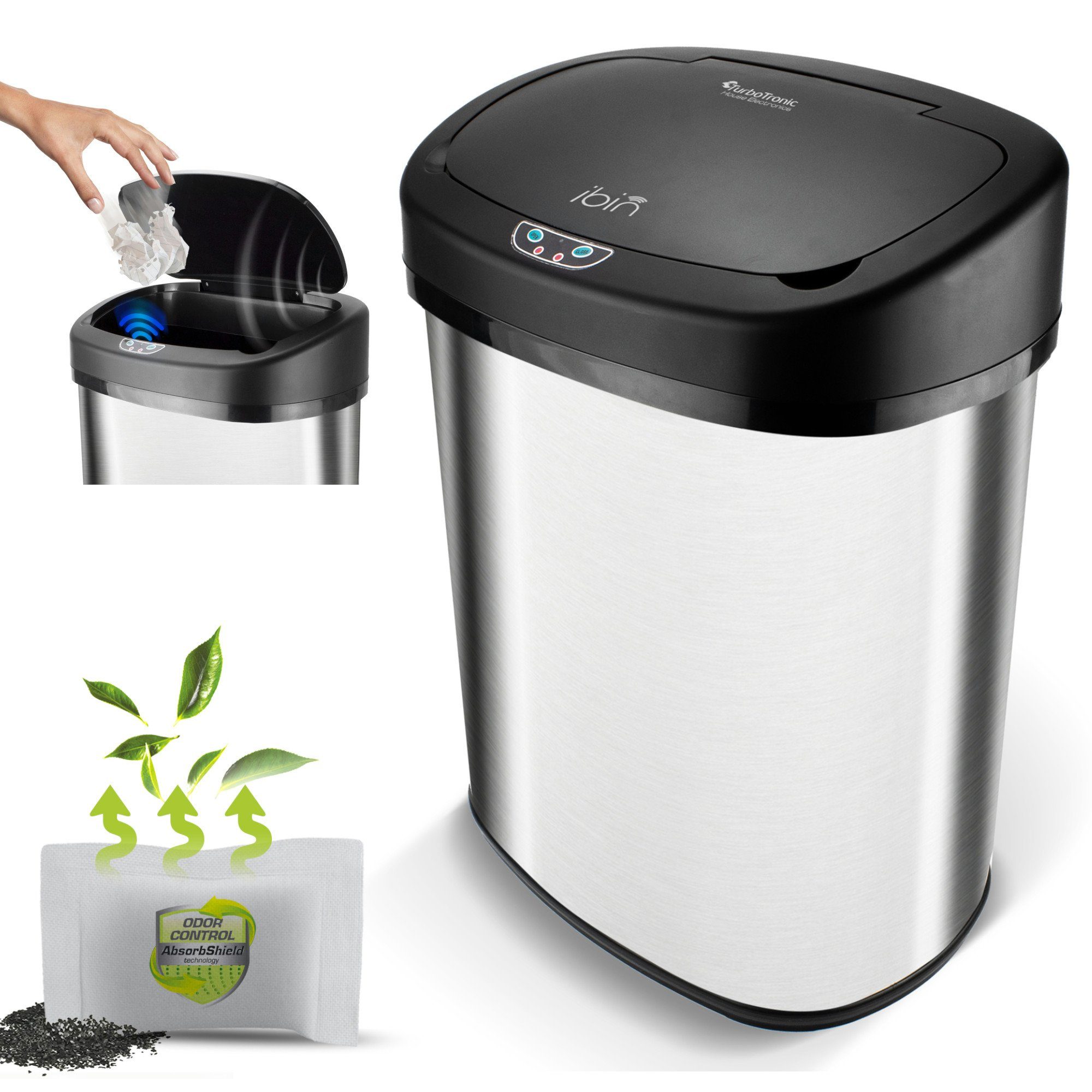 TurboTronic by Z-Line Mülleimer Batterie-/Netzbetrieb 38L, 48L oder 58L, Geruchsfilter, Automatik Abfalleimer, Edelstahl