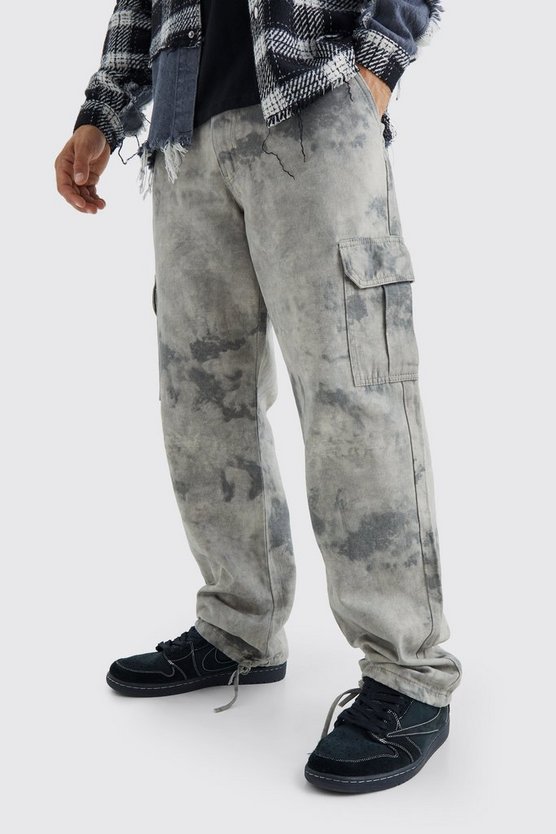 Lockere Cargohose mit Smoke-Waschung und geschnürtem Saum