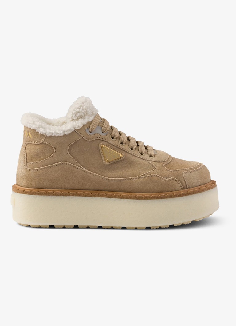Prada Sneaker van suède stretla schapenvacht