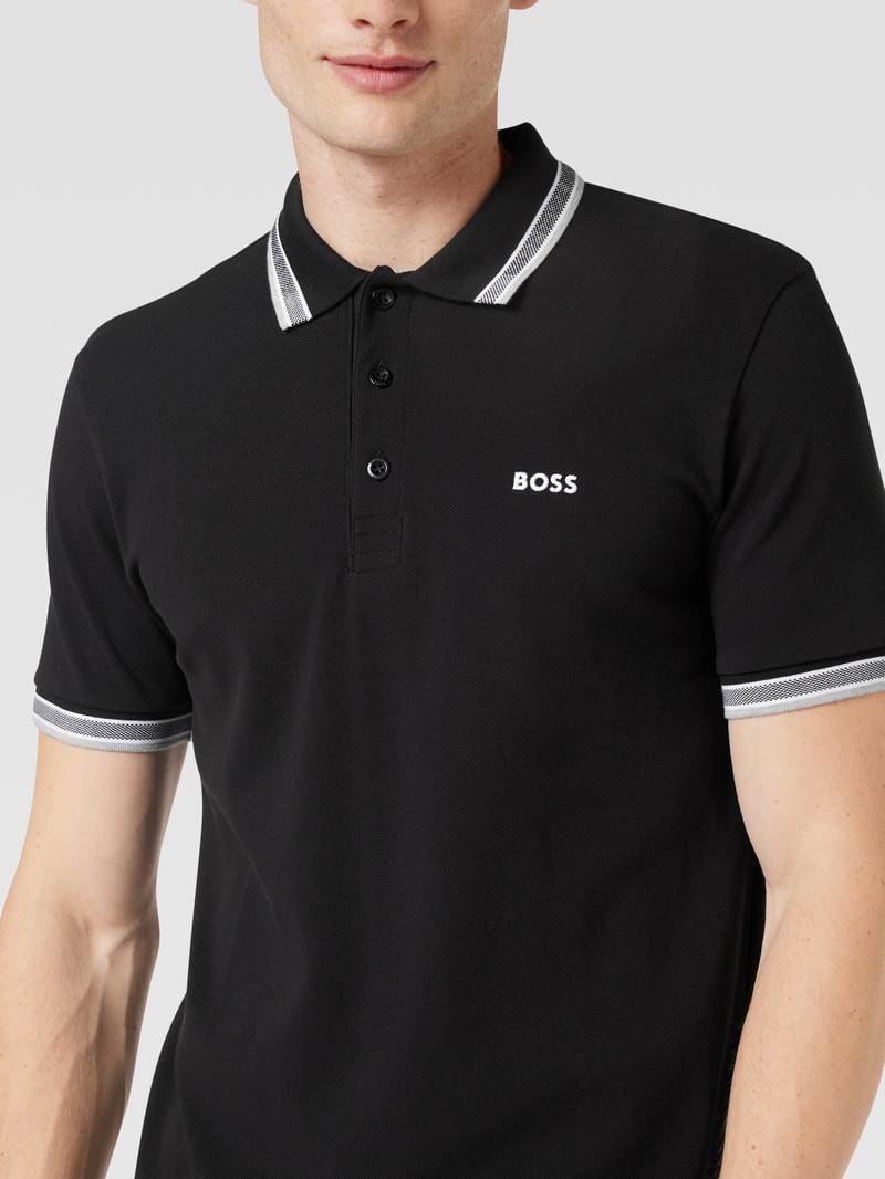 Regular Fit Poloshirt mit Label-Stitching Modell 'Paddy' in schwarz