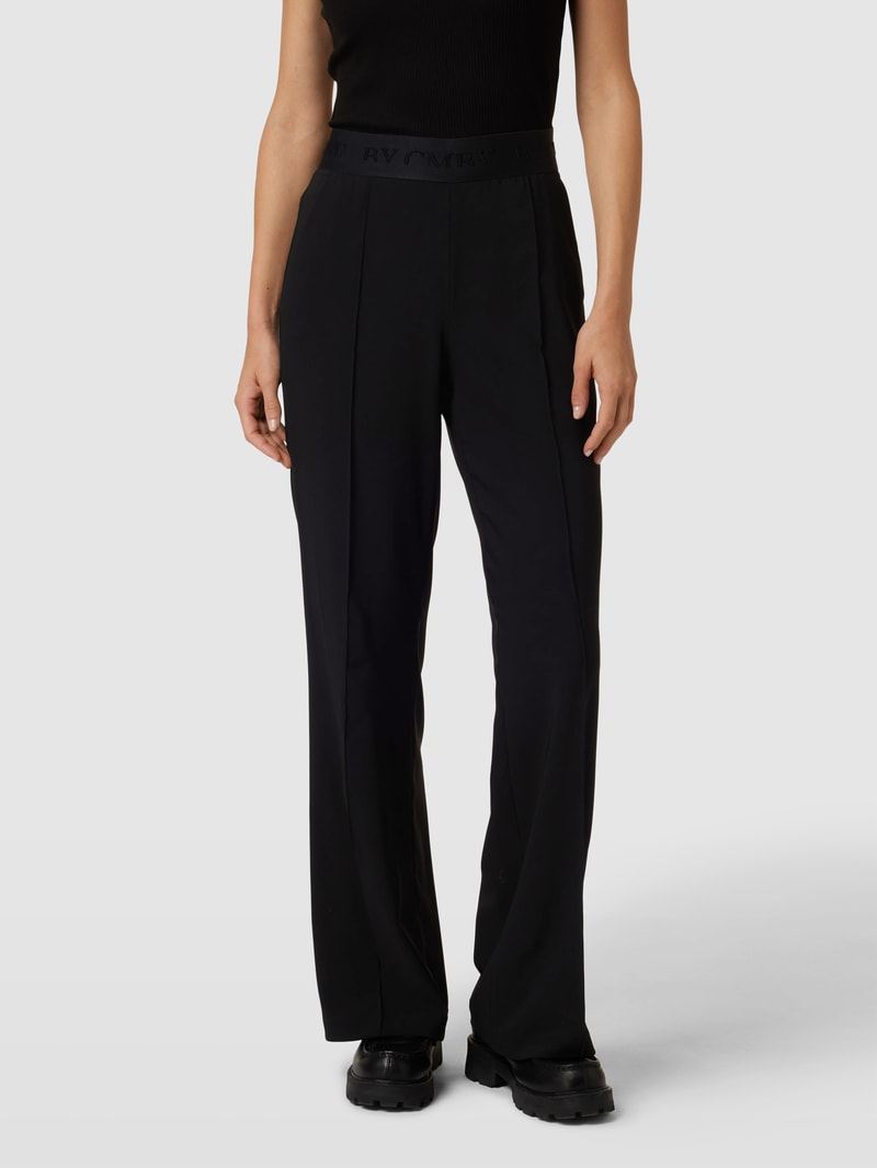 Bundfaltenhose mit elastischem Logo-Bund in schwarz