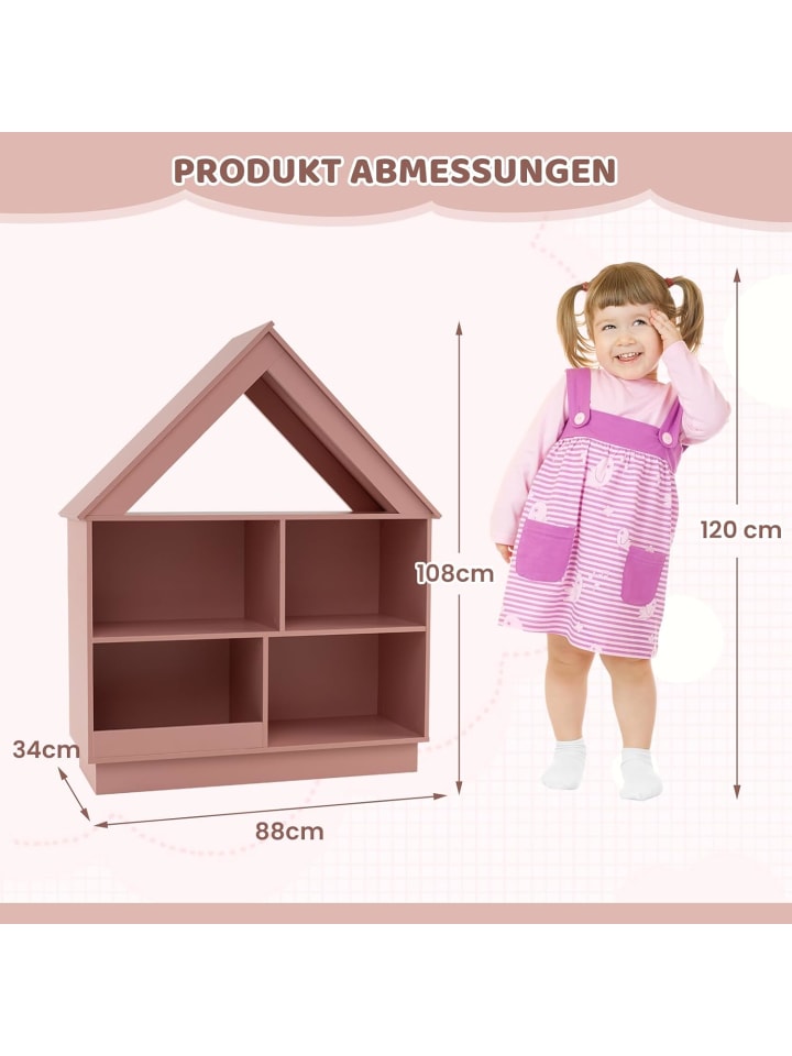 COSTWAY Kinder Bücherregal in Hausform 88 x 34 x 108 cm in Rosa günstig kaufen onesize