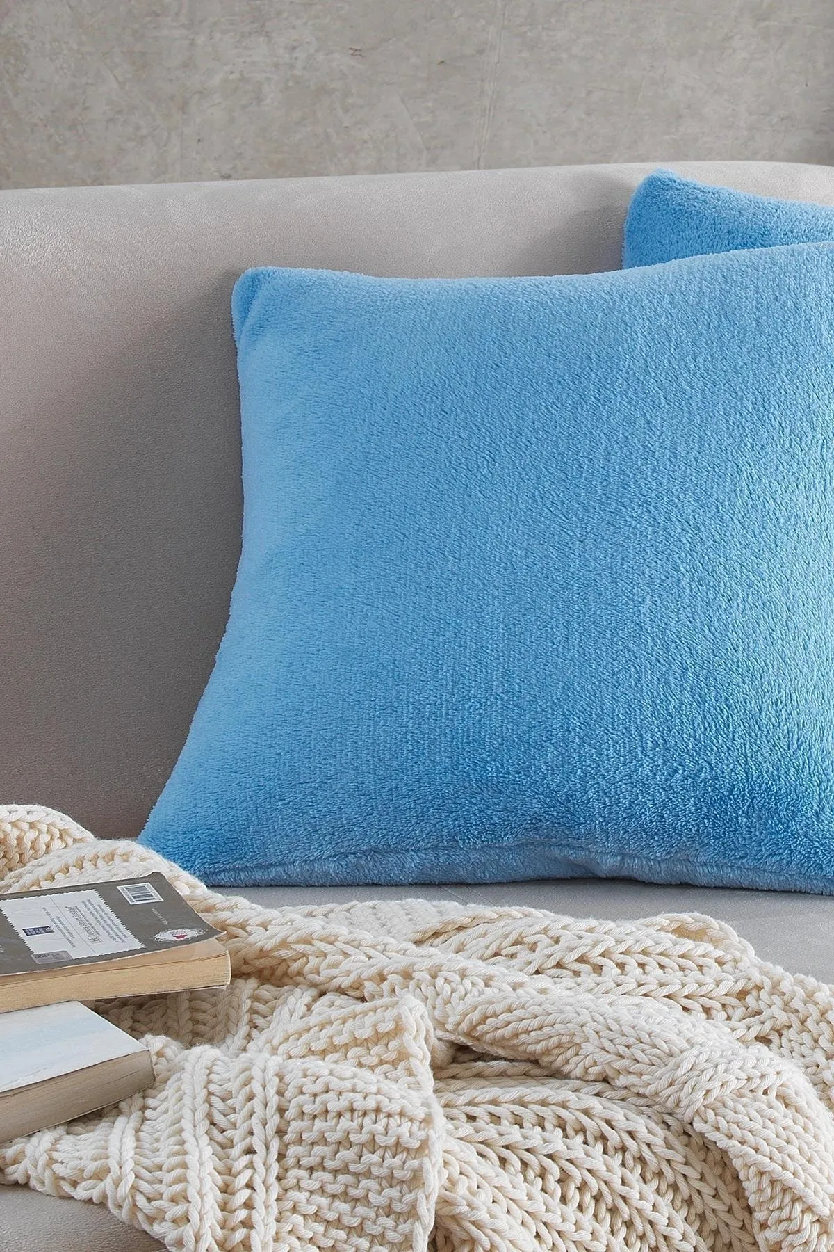 MaisonArt  Sofa | 2 Stück blauer Welsoft-Kissenbezug, 44 x 44 cm