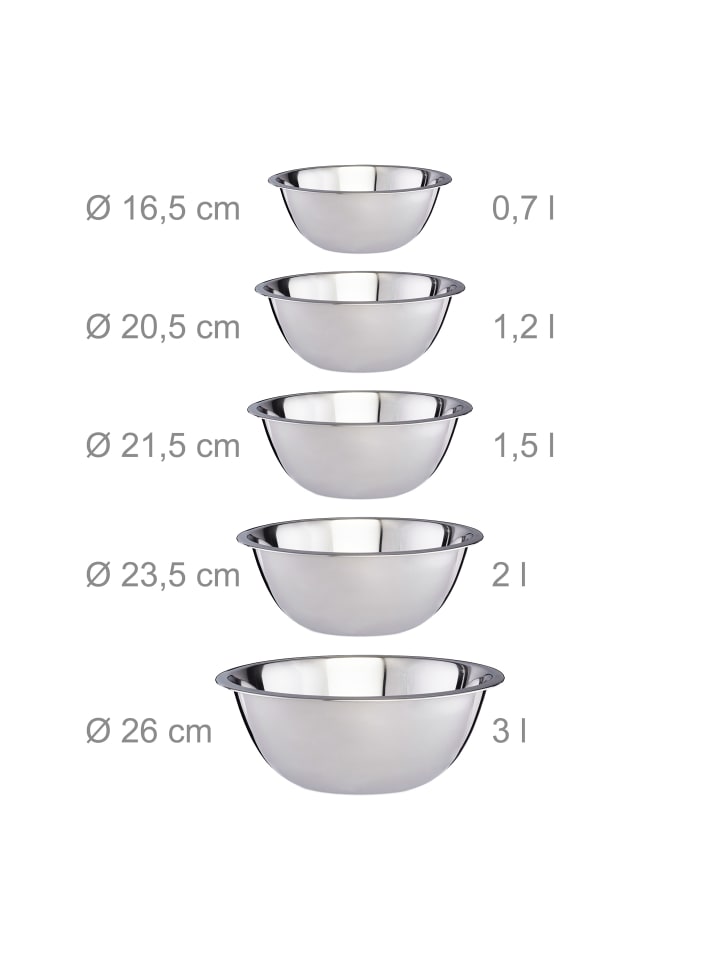 relaxdays Rührschüssel Set 5 teilig in Silber günstig kaufen onesize
