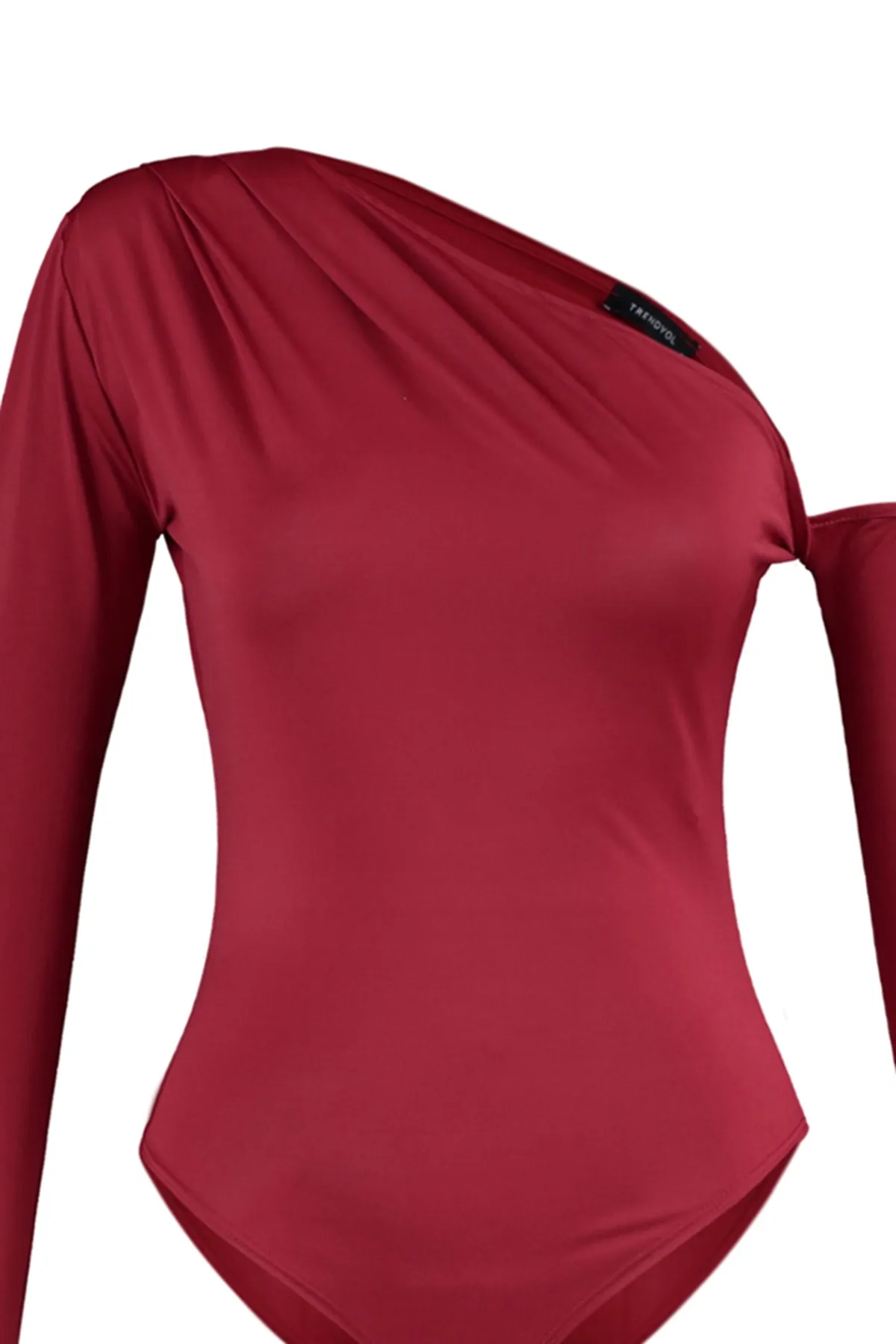 Trendyol Collection  Bordeauxroter, asymmetrischer Kragen, langärmliger Stretch-Strickbody mit Druckknöpfen, TWOAW22BD0080