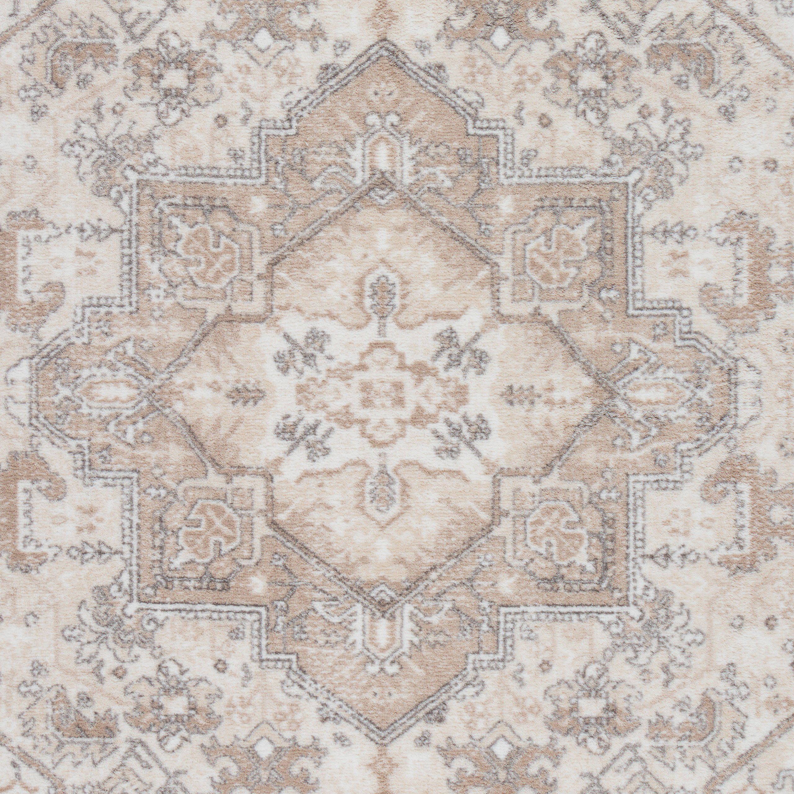 Teppich Wohnzimmerteppich im orientalischen Stil gemütlich beige, Teppich-Traum, rund, Je nach Licht heller-dunkler, Rückseite: „dot backing“ rutschfest