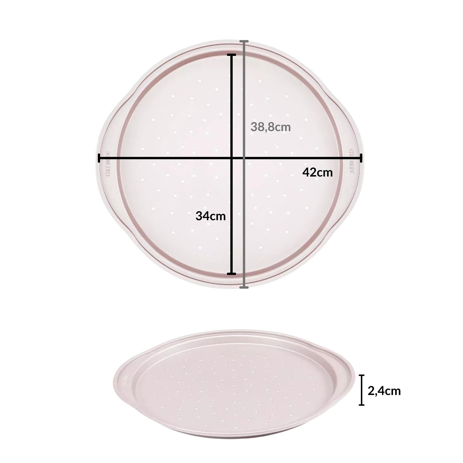 Chefmade Pizzablech Backblech, Karbonstahl, (CHEFMADE, Pizza Backblech 36 cm mit Perforation, 400x400x30, Champagnergold, antihaft- & silikonbeschichtet, Hefekuchen, Fladenbrot, Grillbrot, 1-St., Premium), Pizzablech - Pizzablech Rund Antihaftbeschic
