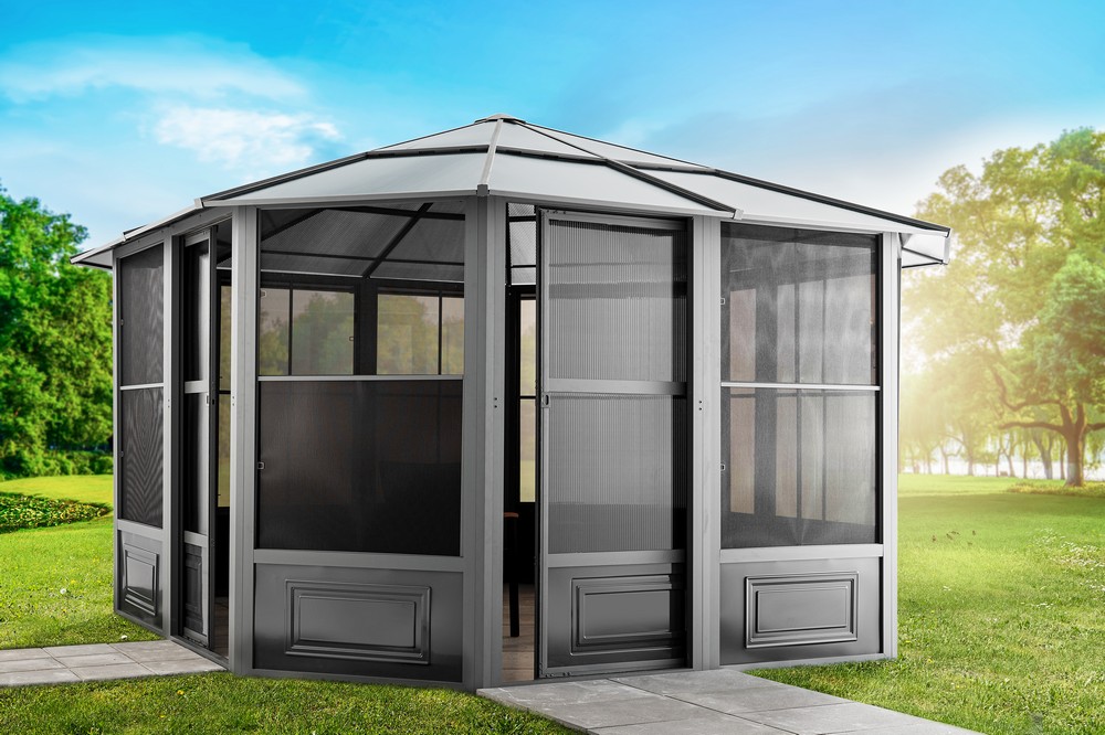 HC Garten & Freizeit Aluminium Wintergarten Pavillon - ca. 411 x 411 x 280 cm, Anthrazit