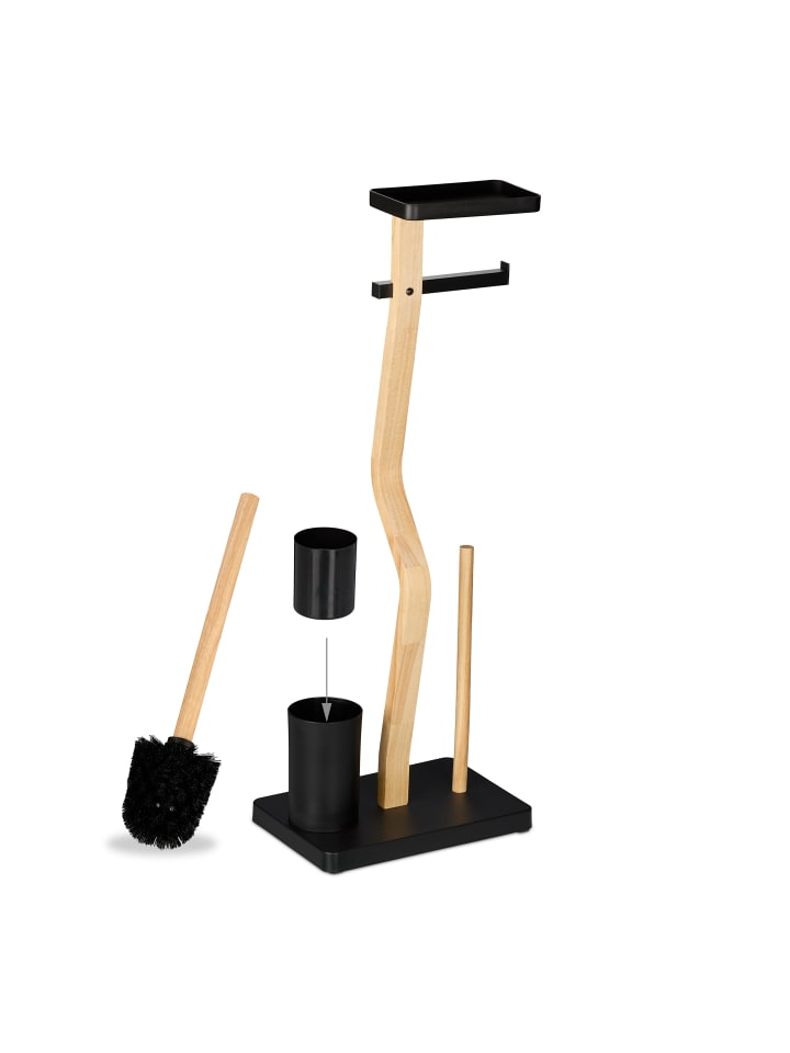 relaxdays WC Garnitur in Schwarz/ Natur - (B)30 x (H)80 x (T)20 cm günstig kaufen onesize