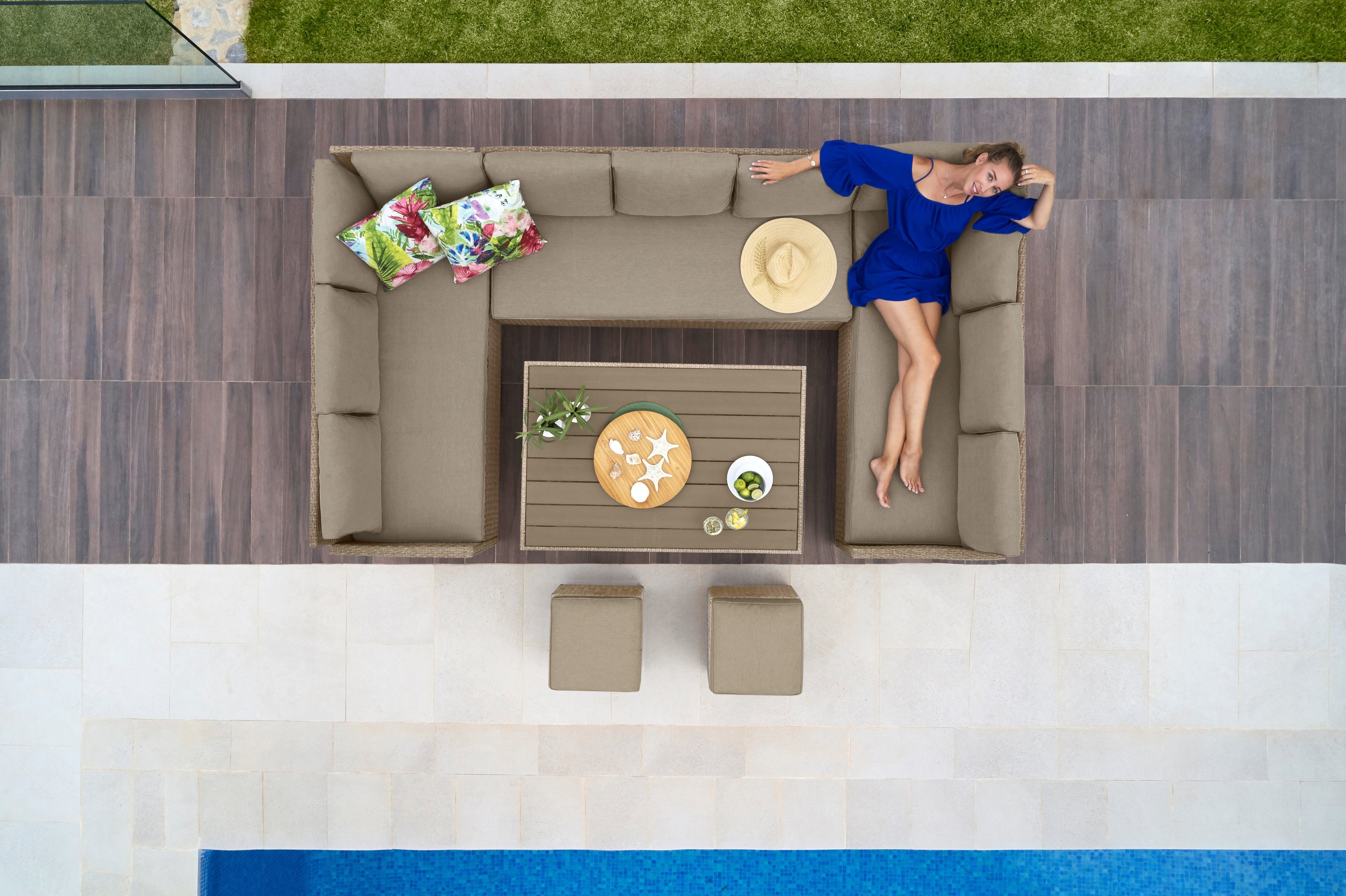 KONIFERA Gartenlounge-Set Rotterdam, (20-tlg), 3 Sofas, 2 Hocker, Tisch 120x82 cm, Polyrattan