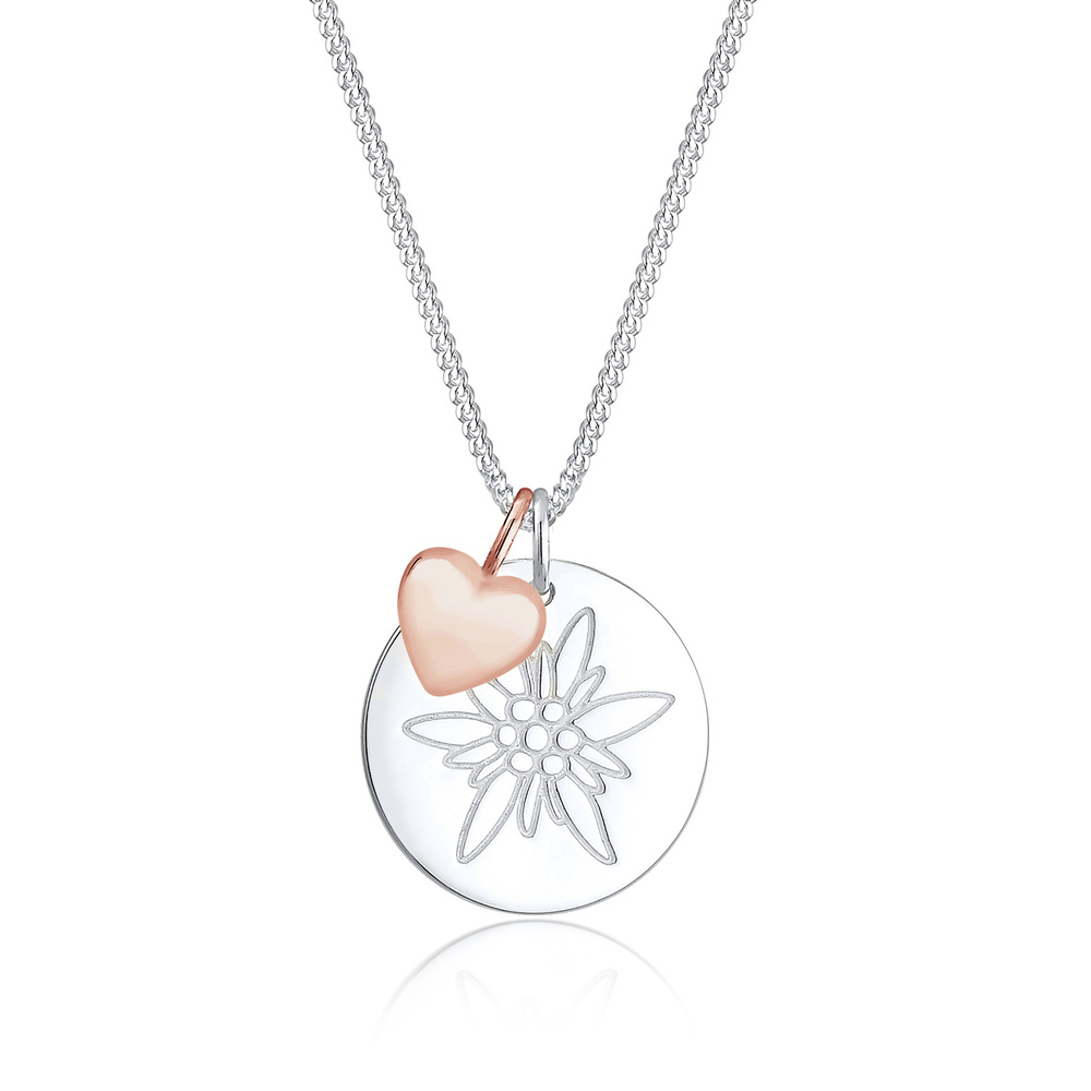 Elli Elli Collier Edelweiss Herz Anhänger Bi-Color 925 Silber Bijoux