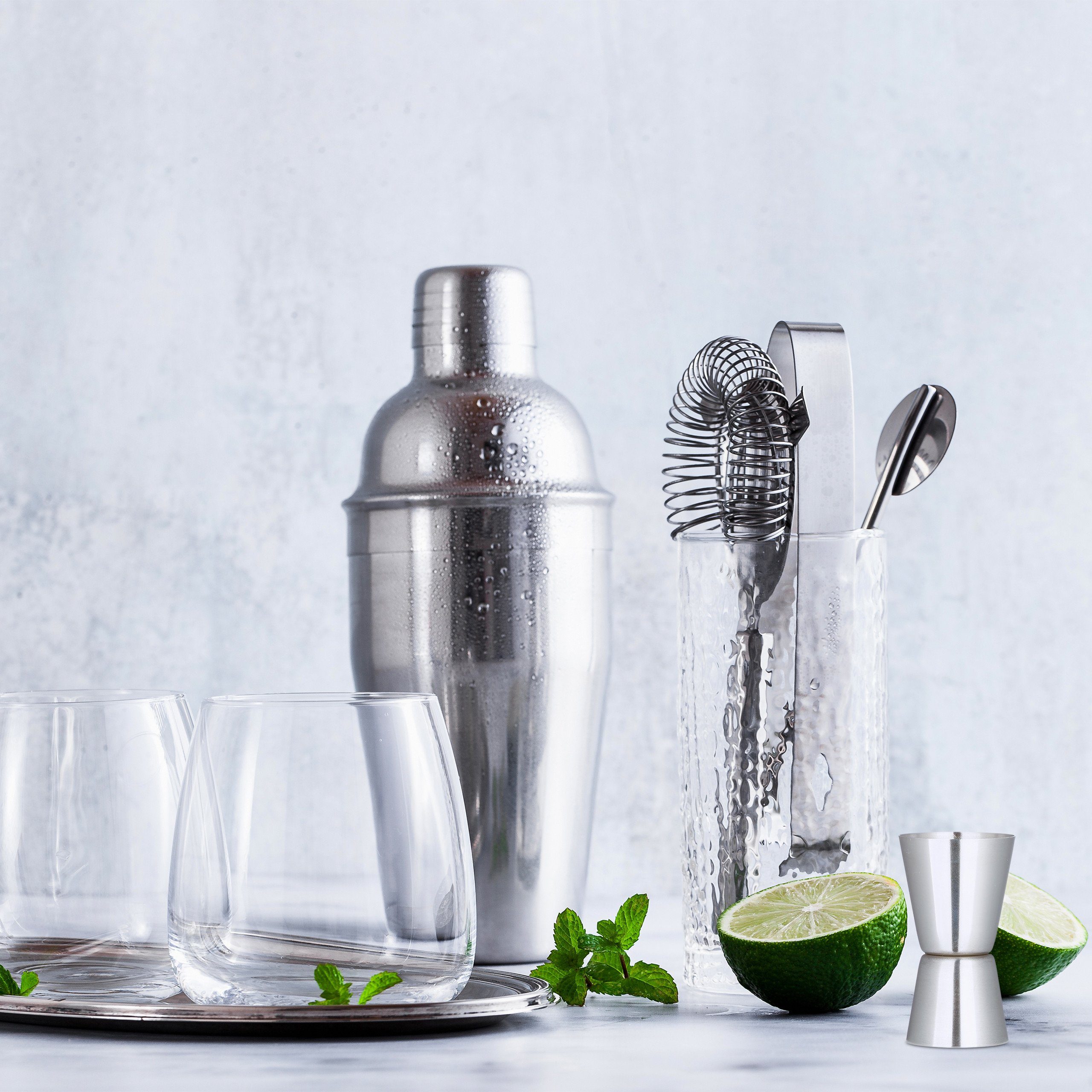relaxdays Cocktail Shaker Cocktailset Edelstahl 5-teilig, Edelstahl