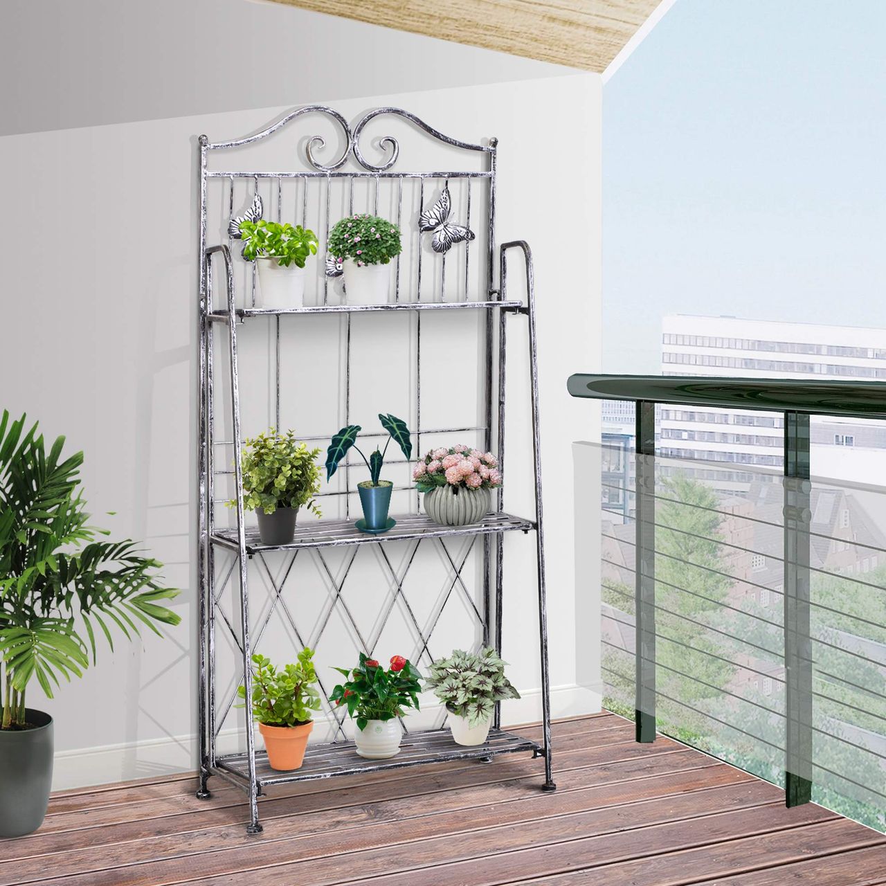 Outsunny Pflanzregal Gartenregal 3 Ebenen Metall Silbergrau