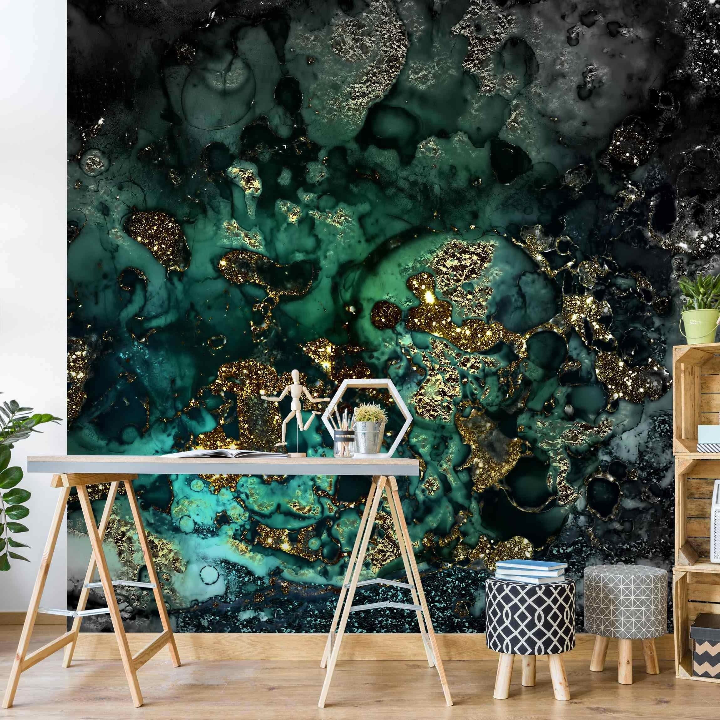 Bilderdepot24 Vliestapete Abstrakt Goldene Meeres-Inseln Abstrakt Tapete Wanddeko Modern Kunst, Glatt, Matt, (Inklusive Gratis-Kleister oder selbstklebend), Wohnzimmer Schlafzimmer Küche Flur Fototapete Motivtapete Wandtapete