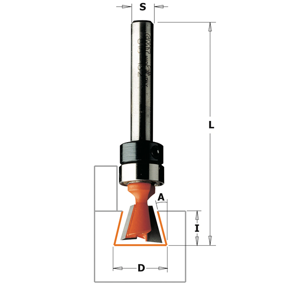 CMT 718.127.11B Fresa de cola de milano + cojinete guía en vástago de 12,7 mm vástago de 6 mm