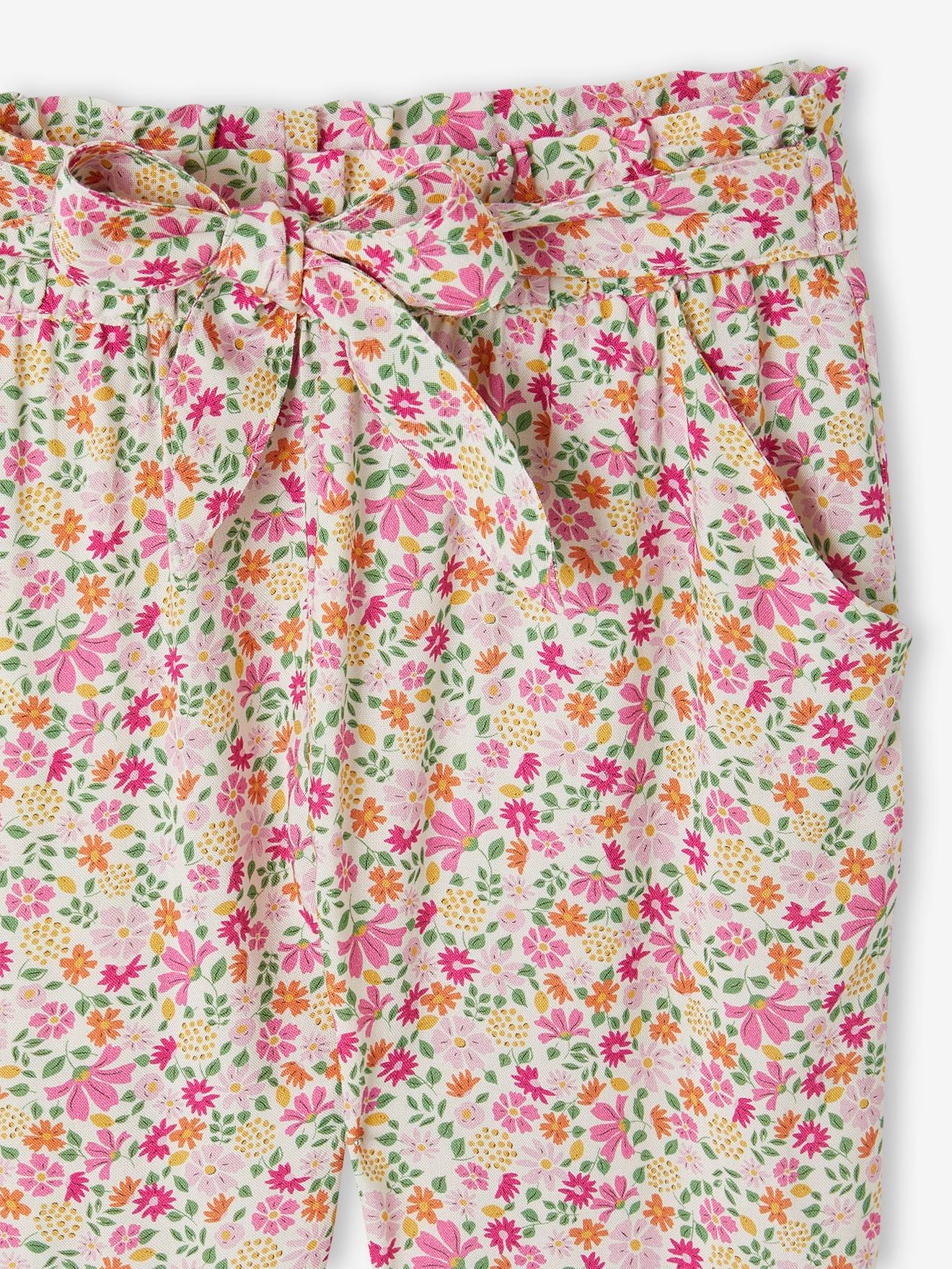 Vertbaudet Mädchen 3/4-Hose aus fließendem Stoff, Blumenprint Oeko-Tex - grün bedruckt