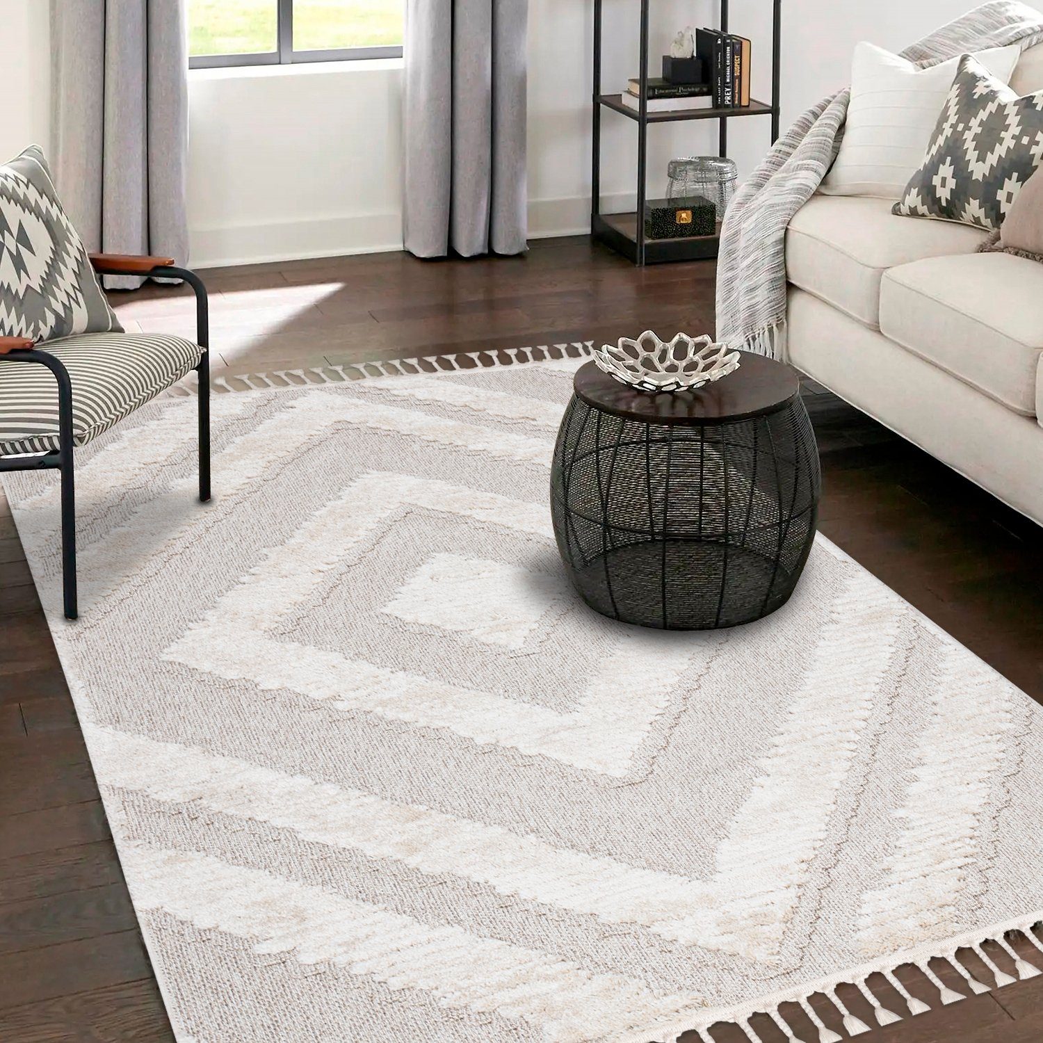 Teppich Boho Skandinavisch Style - Hochtief Effekt Cut-& Loop, payé, Rechteckig, Höhe: 20 mm, Ornament Muster - Hochtief Effekt