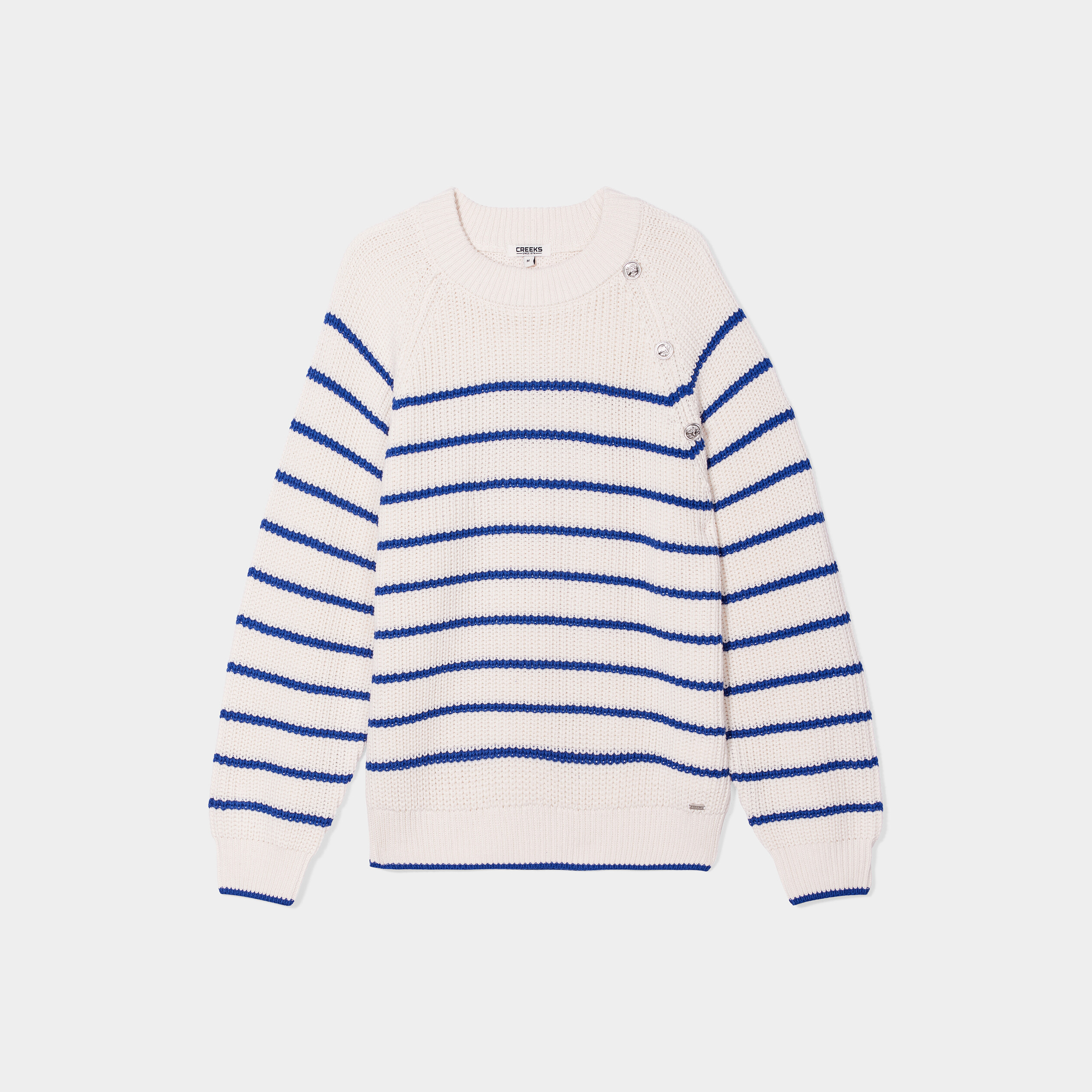 Pull col rond boutons épaule Creeks blanc femme | La Halle