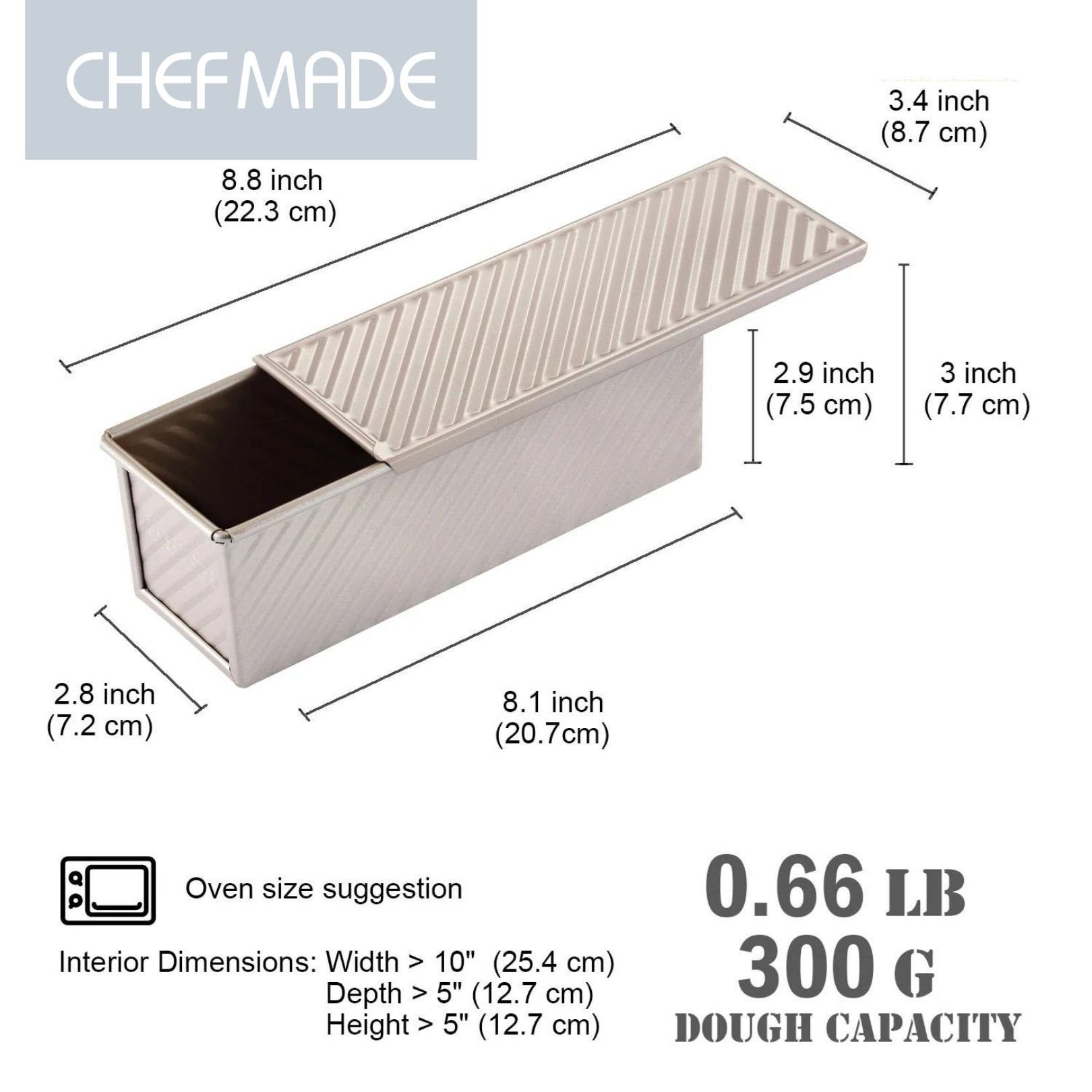 Chefmade Brotbackform Backform, (CHEFMADE, 22cm Toastbrot Backform mit Deckel, 223x87x77mm, Champagnergold, antihaft- & silikonbeschichtet, Buttertoastform, Kastenbrot-Form, Toastbackform, Brotbackform, loaf pan, Karbonstahl 2-tlg), Brotbackform mit