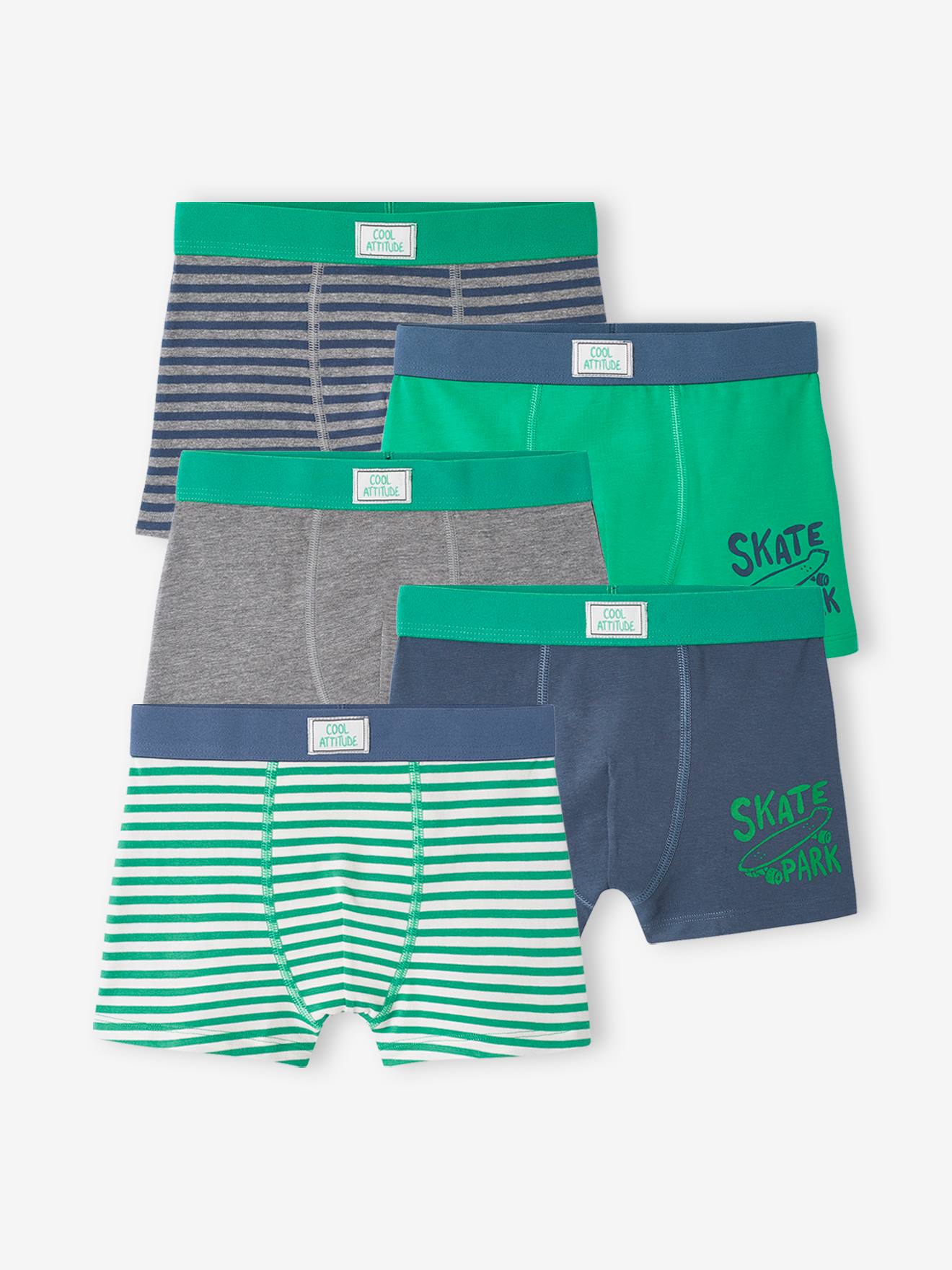 Lot de 5 boxers stretch skate garçon vert