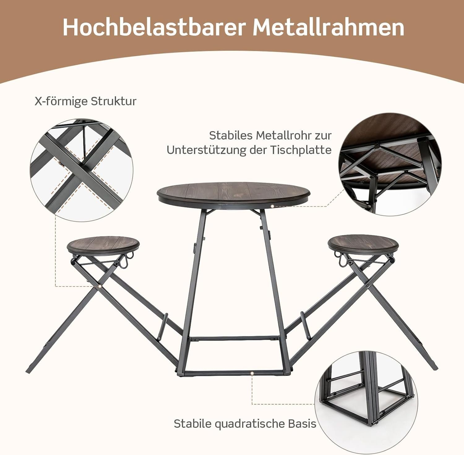 KOMFOTTEU Bartisch Bistrotisch (Set), mit 2 Trennbaren Klappstühlen