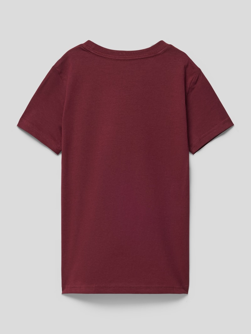 T-Shirt mit Label-Stitching in bordeaux rot