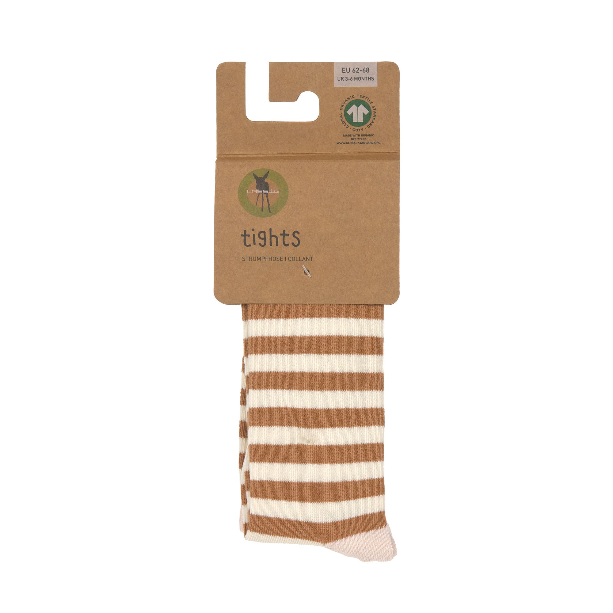 Strumpfhose GOTS - Tights, Streifen Karamell Weiß