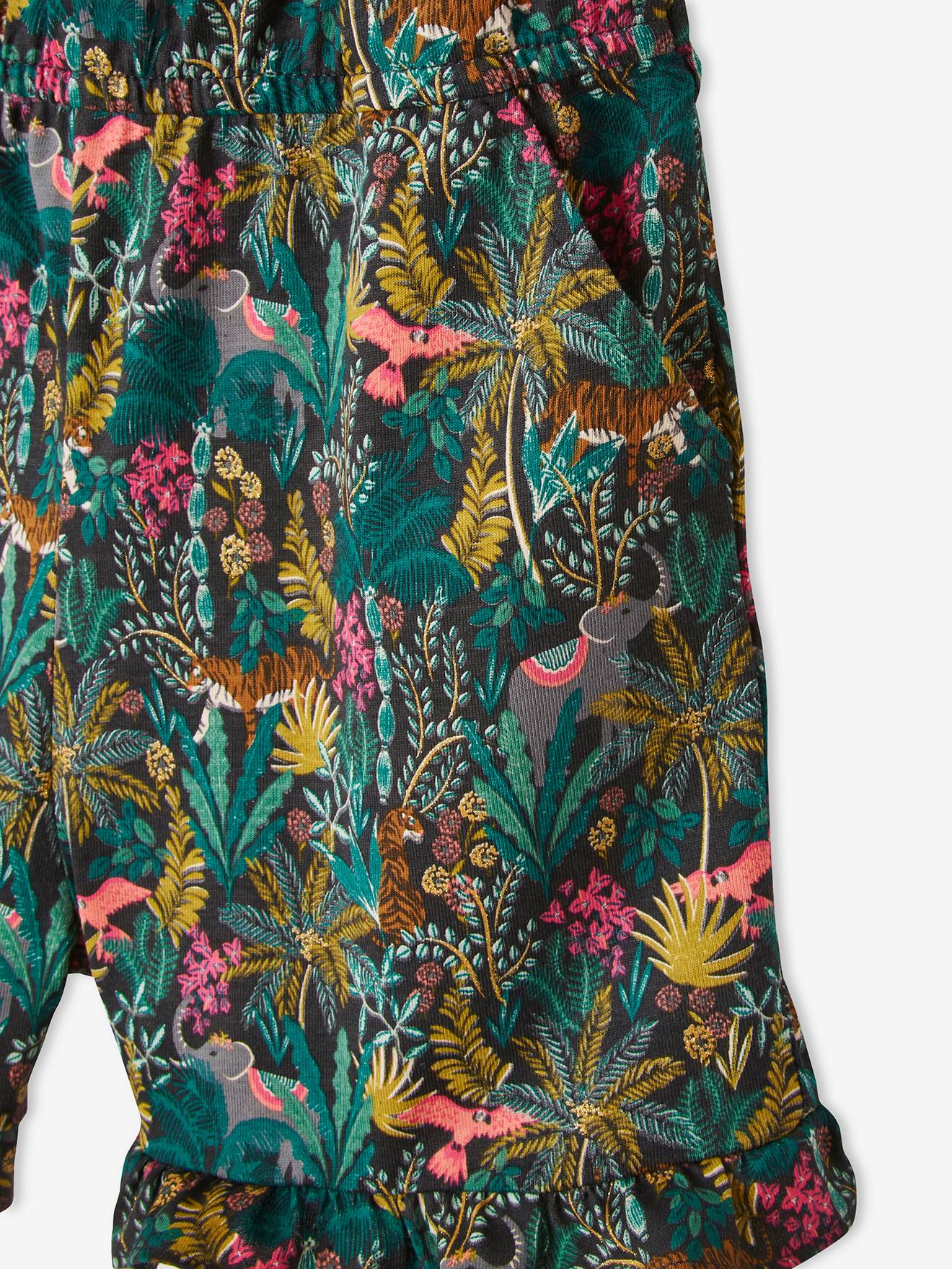 Vertbaudet Kurzer Mädchen Jumpsuit mit Trägern - schwarz bedruckt