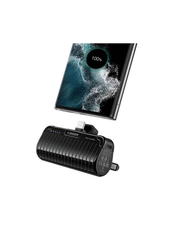 Veger Powerbank 5000 mAh mit integriertem Typ C PlugOn PD QC3.0 in Schwarz günstig kaufen 7 cm
