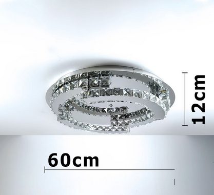 Lewima LED Deckenleuchte Schost, Glas Kristall Luxus XXXL Ø60-80cm groß Deckenlampe 50-55W, Modern Design Dimmbar rund, Warmweiß / Kaltweiß einstellbar, Silber verspiegelt inkl. Fernbedienung und Speicherfunktion