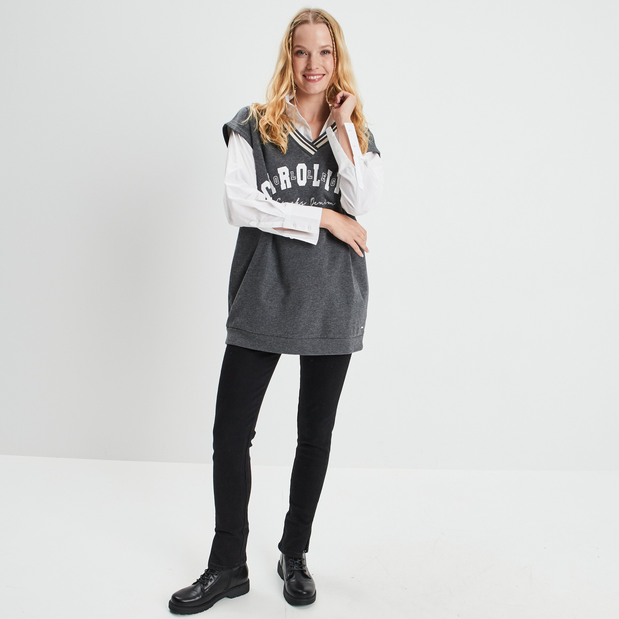 Sweat long sans manches Creeks gris foncé femme | La Halle