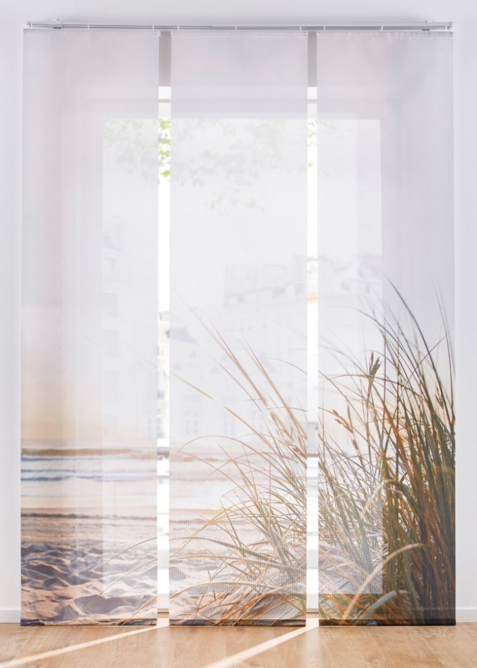 Schiebegardinen mit Strand Motiv (3-tlg.Set)