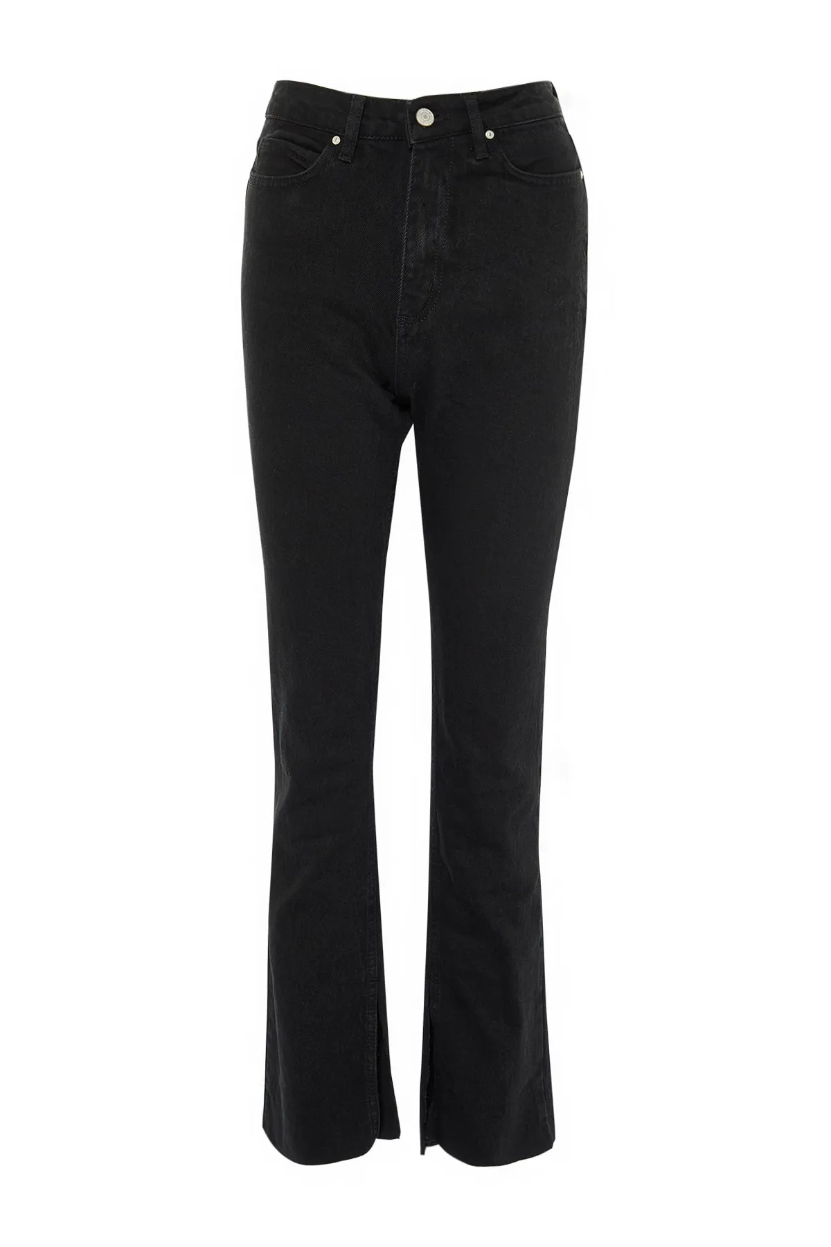 Trendyol Collection  Schwarze Schlagjeans mit Schlitz und hoher Taille TWOAW22JE0382