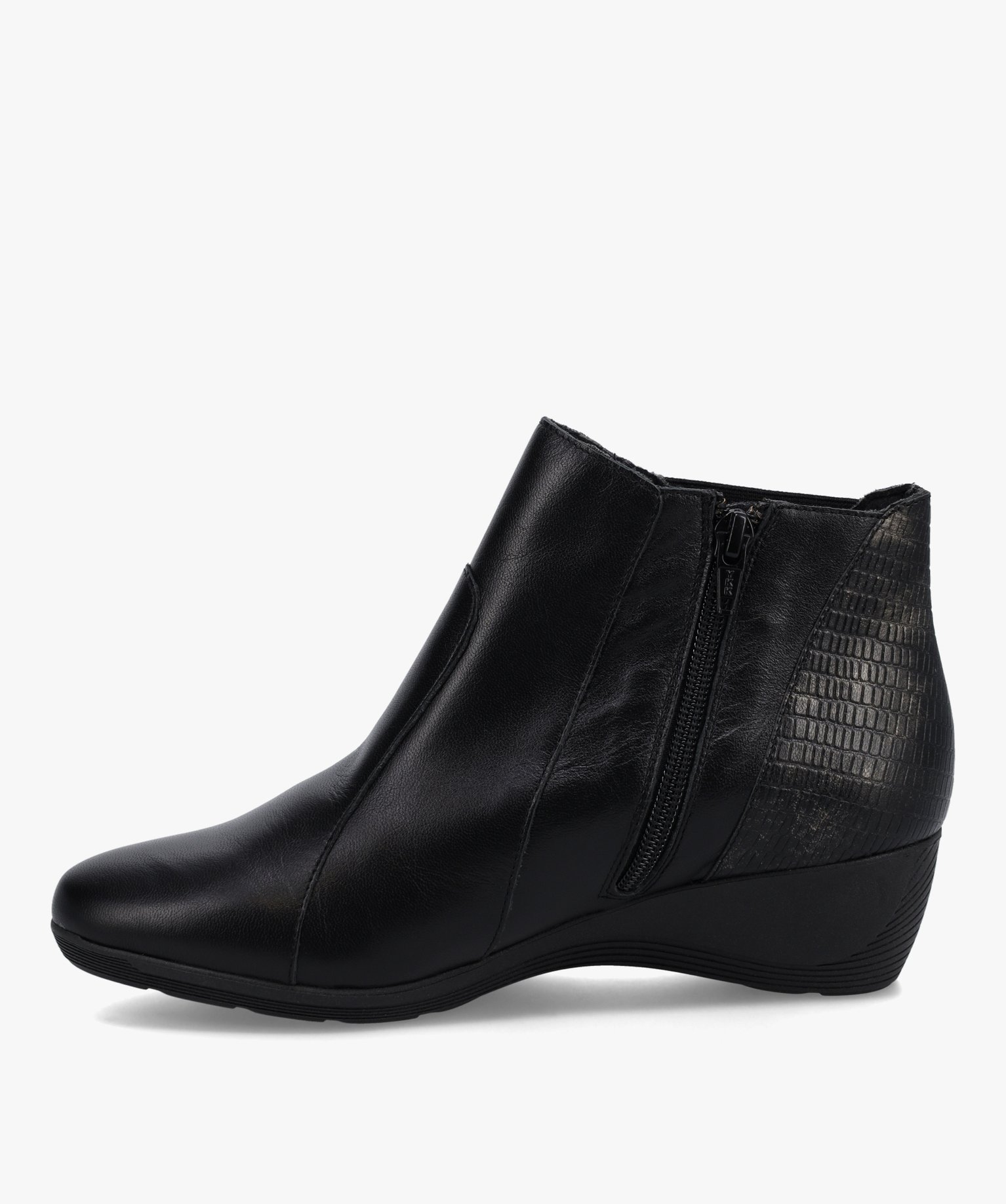 Boots femme confort dessus cuir à talon compensé noir | GEMO