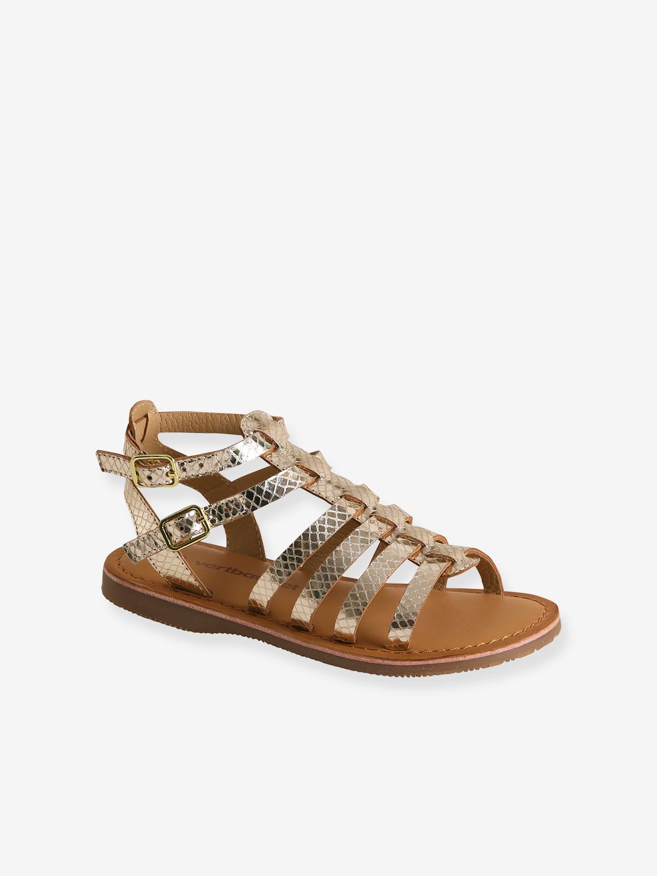 Sandales hautes cuir fille esprit spartiates or