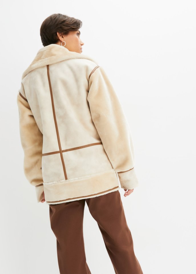 Sherling Jacke in Velourslederimitat