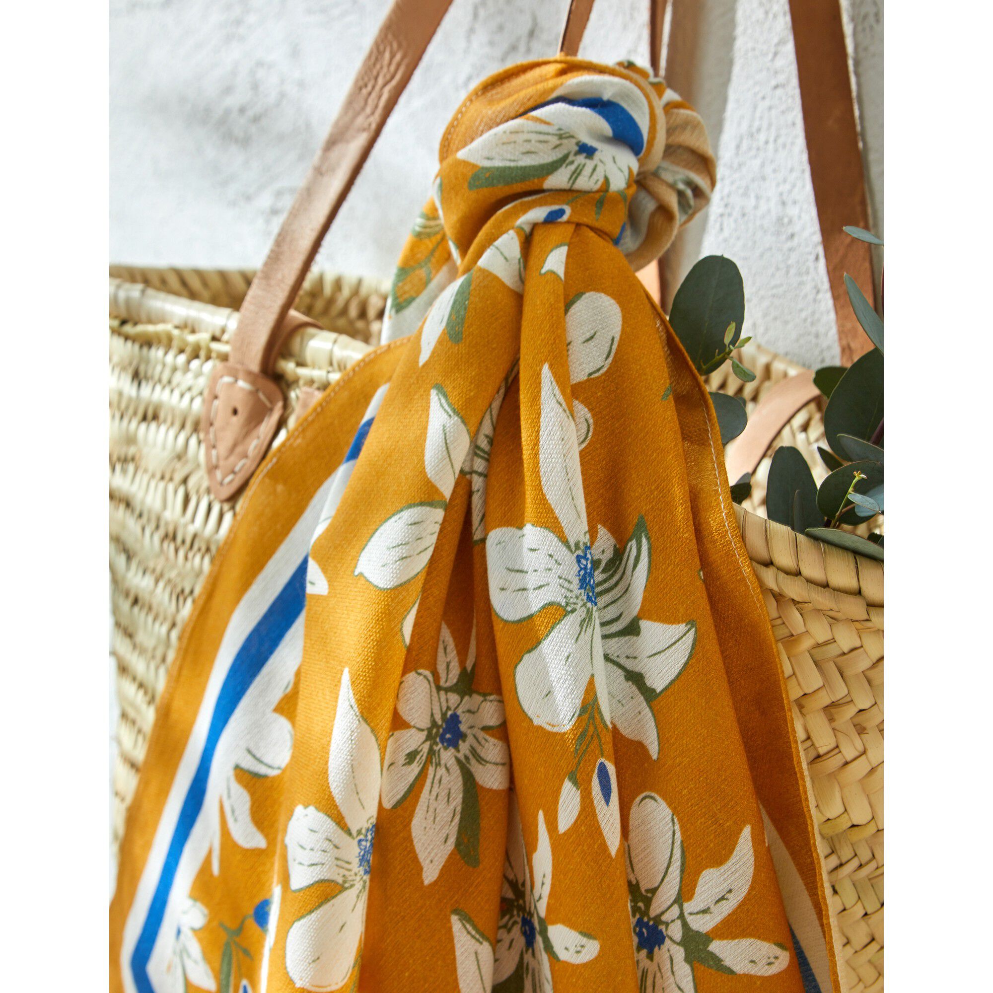 Foulard fabriqué en France imprimé fleurs, 98x98 cm, coton biologique