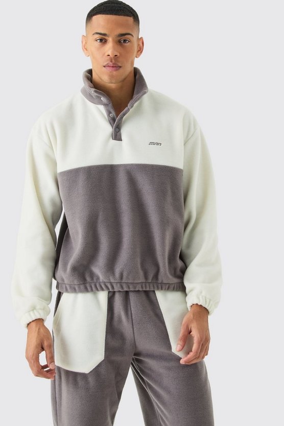 Man Oversize Colorblock Fleece-Trainingsanzug mit Druckknöpfen