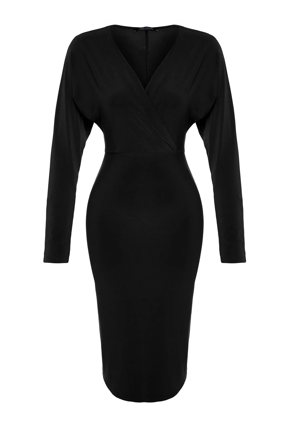 Trendyol Collection  Schwarzes, eng anliegendes, flexibles Midi-Strickkleid mit Fledermausärmeln TWOAW24EL00198