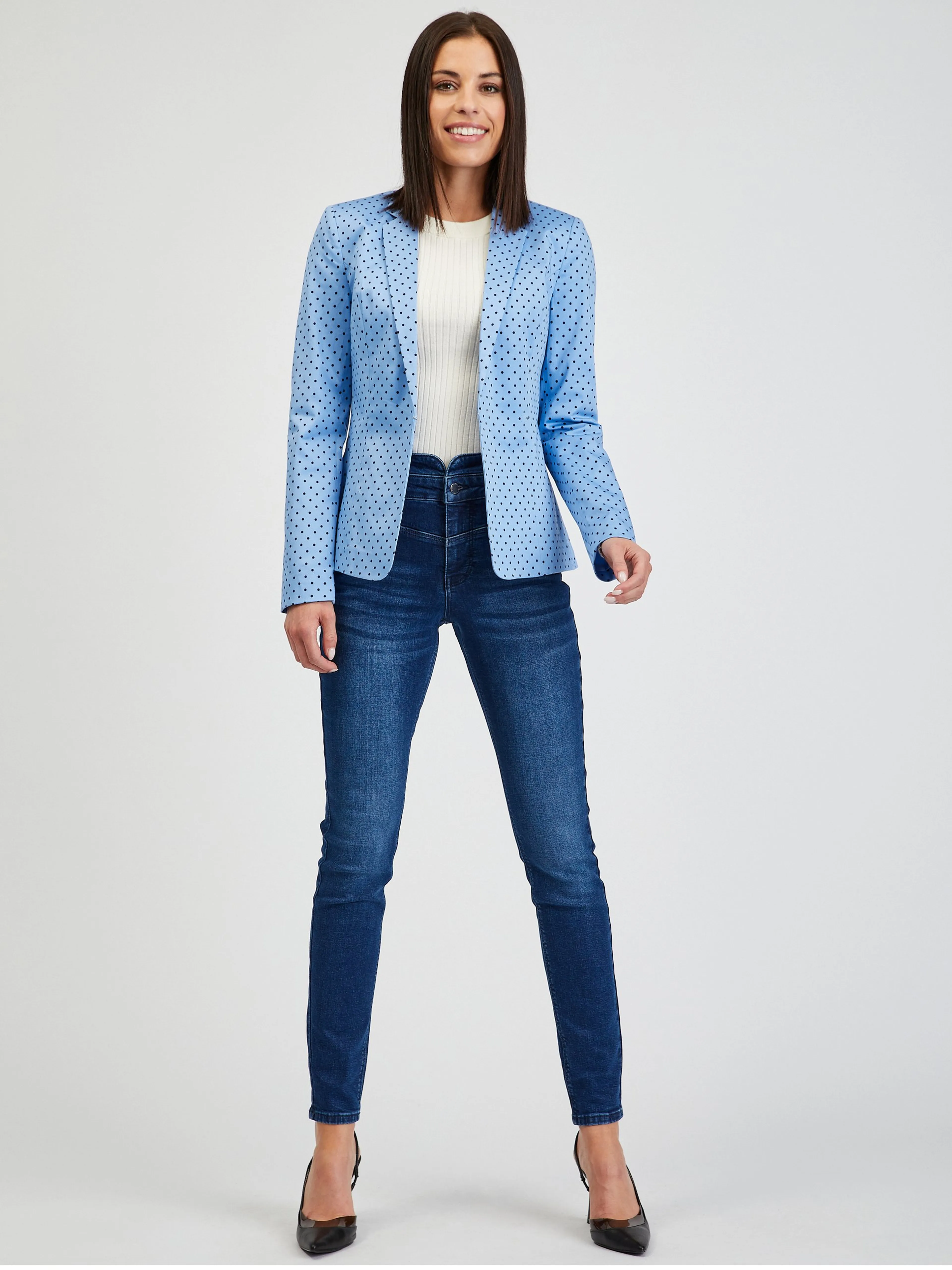 Blaue gepunktete Damenjacke ORSAY