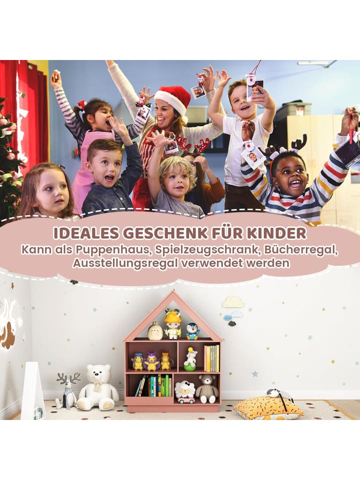 COSTWAY Kinder Bücherregal in Hausform 88 x 34 x 108 cm in Rosa günstig kaufen onesize