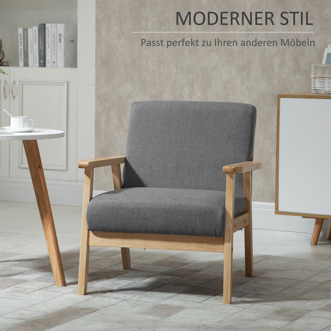 HOMCOM Ohrensessel Esszimmerstuhl mit Armlehnen Loungesessel Relaxsessel Grau