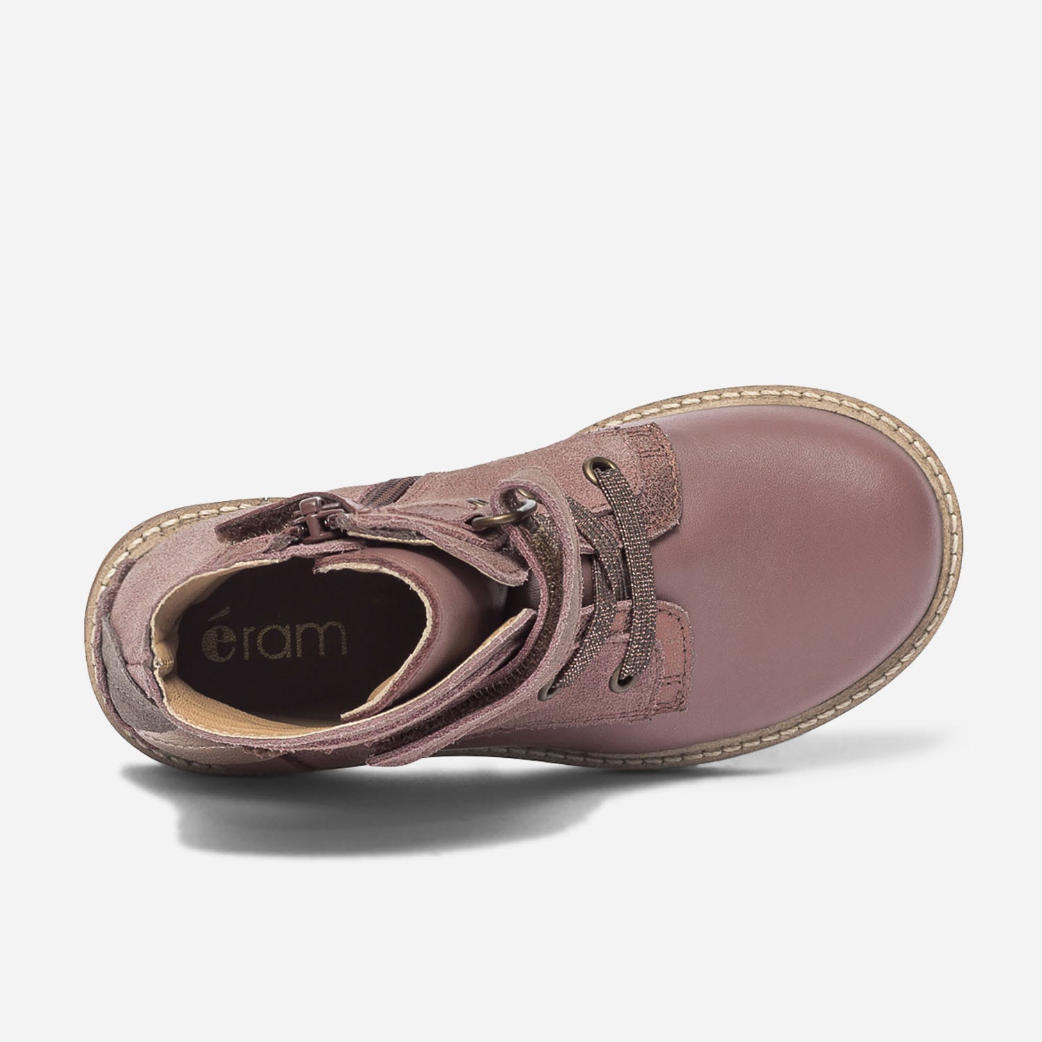 Bottine rose en cuir avec plumes