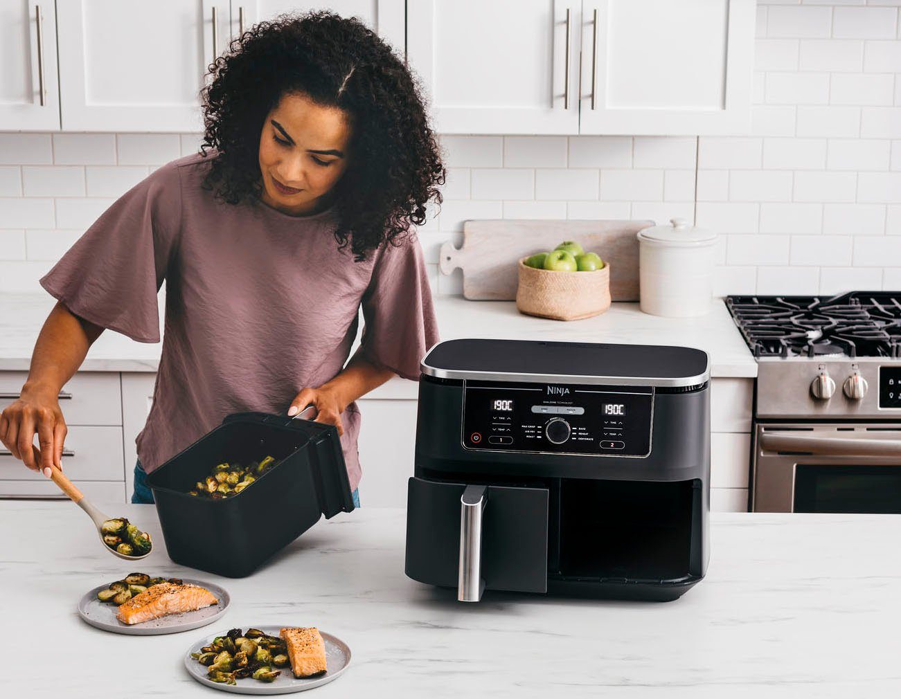 NINJA Heißluftfritteuse Foodi AF400EU Dual Zone Airfryer, 2470 W, Kapazität je 1,4 kg, incl. 2 Crisper Gittereinsätze