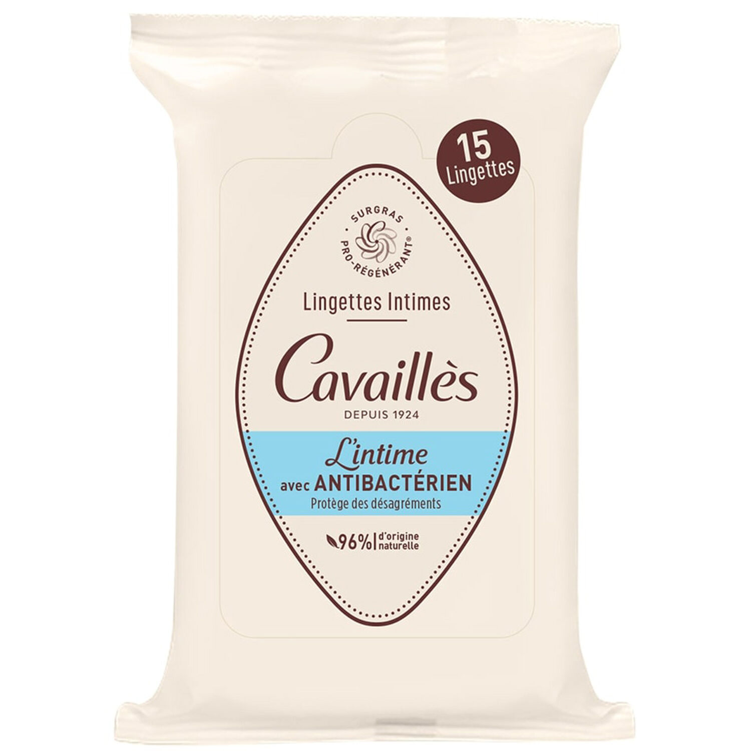 Cavaillès L'intime Anti-Bactérien Lingettes Hygiène Intime x15