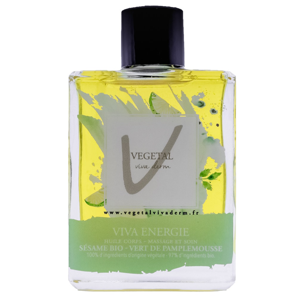 vegetal viva derm VIVA ENERGIE - vert de pamplemousse Huile corps soin et de massage Sésame BIO