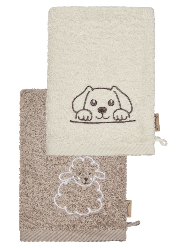 Sterntaler Waschhandschuhe 2er-Pack HUND Lucky   SCHAF Flocke in sand günstig kaufen onesize
