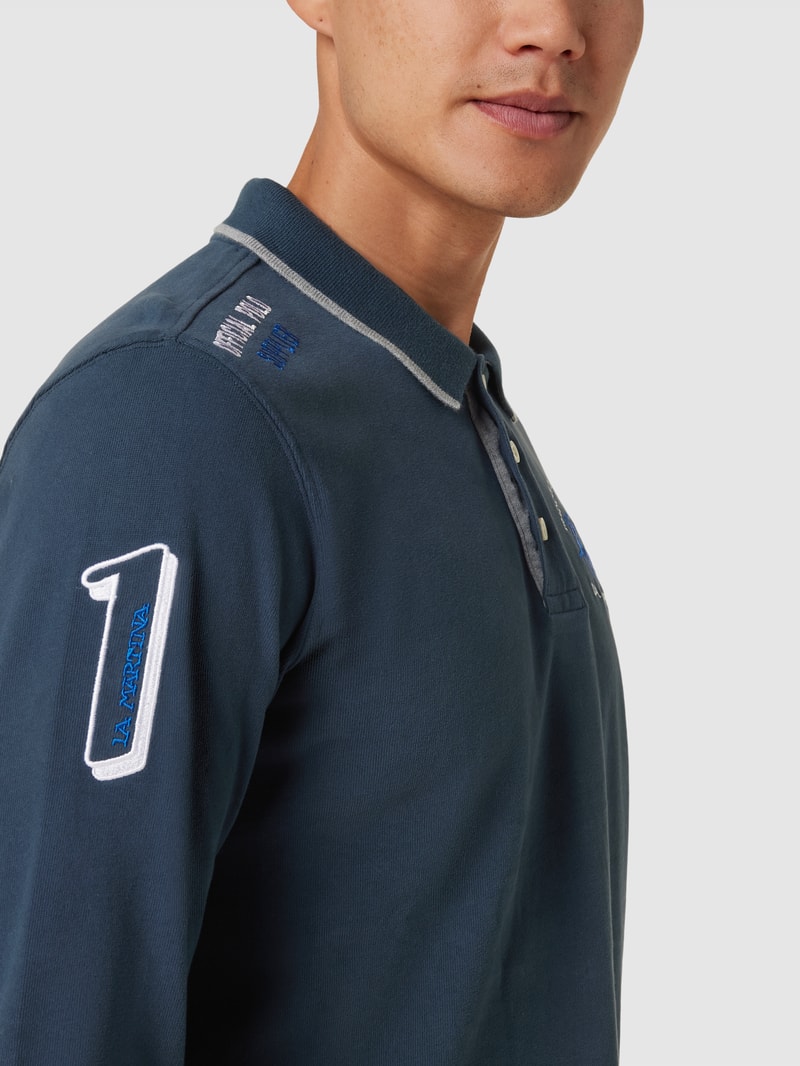 Longsleeve mit Polokragen in marineblau